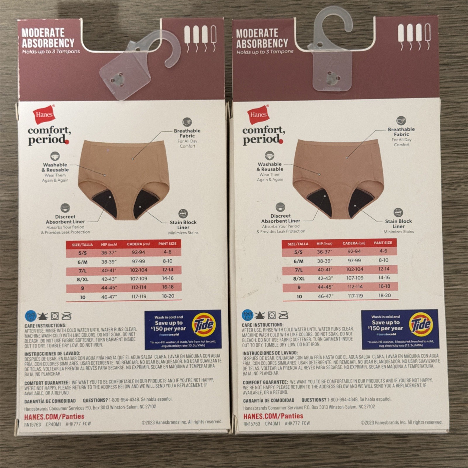 2 Hanes Comfort Period Women’s Brief Underwear LRG SZ 7 Moderate Leaks Black