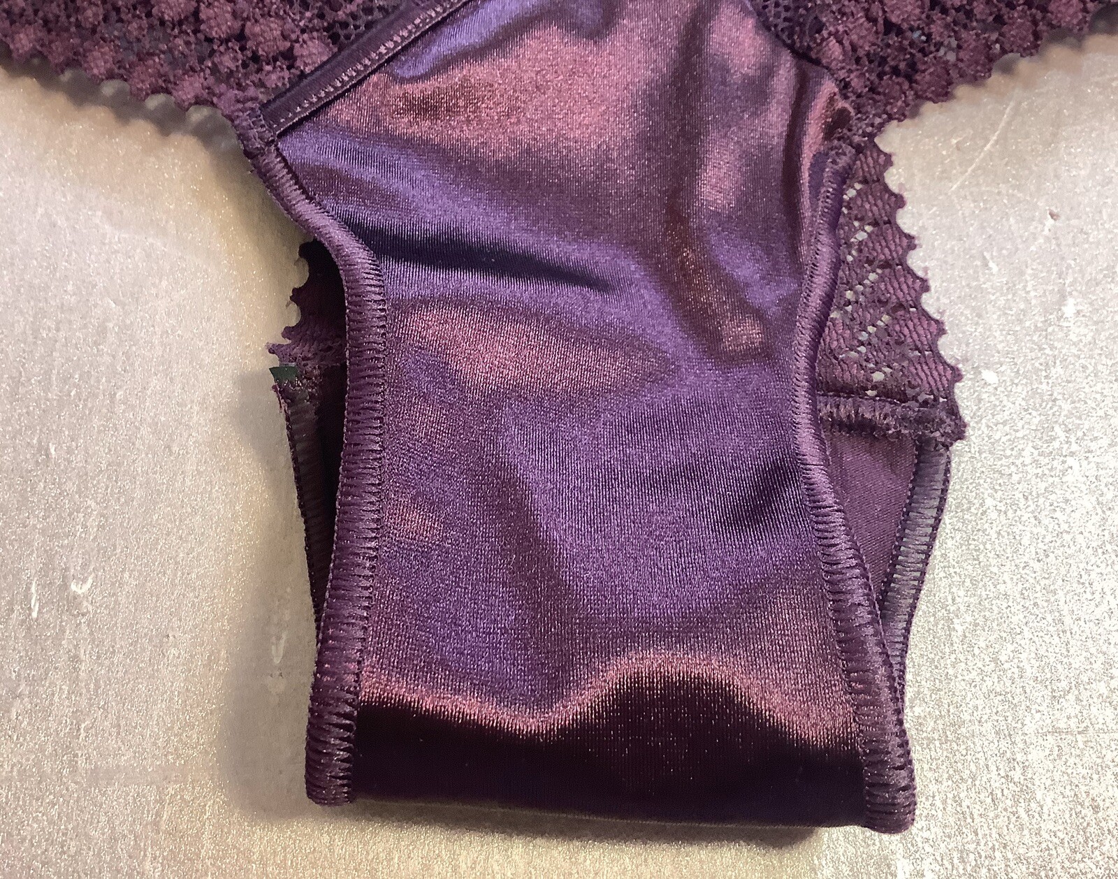 Women Panties Bikinis ILUSION Size S. Purple Satin & fishnet Floral Soft Mexico