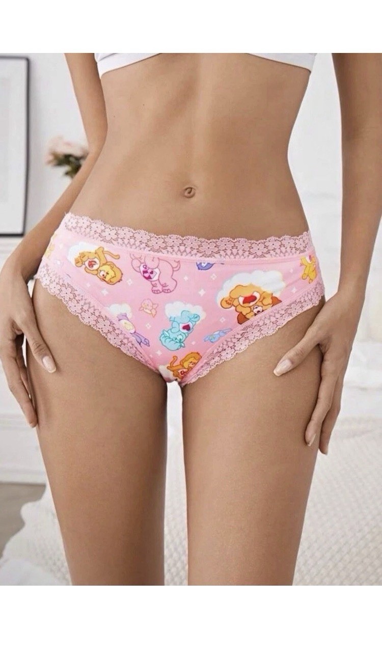 Women’s Bikini Panties 3-Pack Cartoon Print Lace Trim Stretch Multicolor S