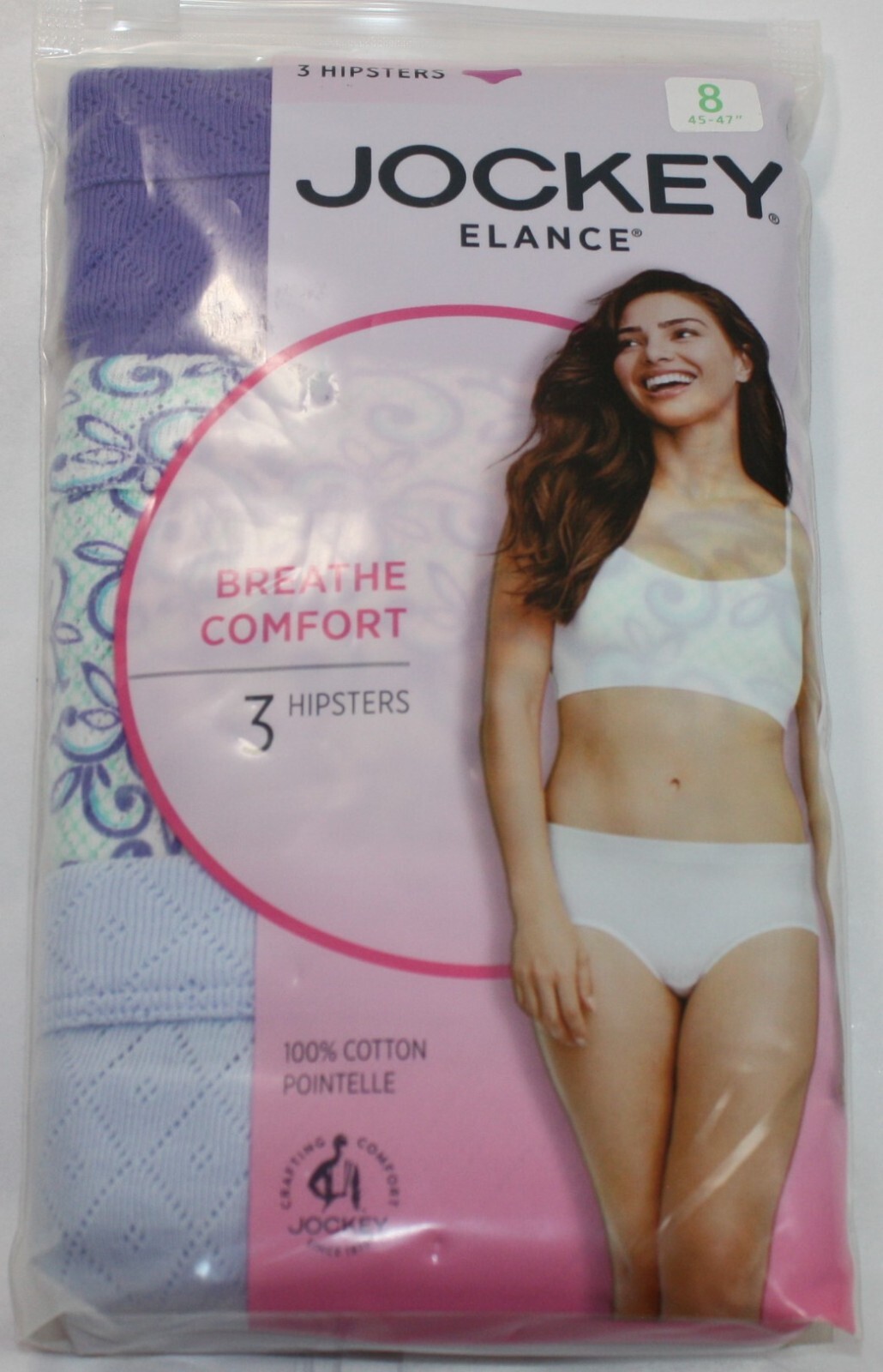 New 3 pk JOCKEY 100% combed cotton HIPSTERS BREATHABLE comfort LT BLUE LILAC 8
