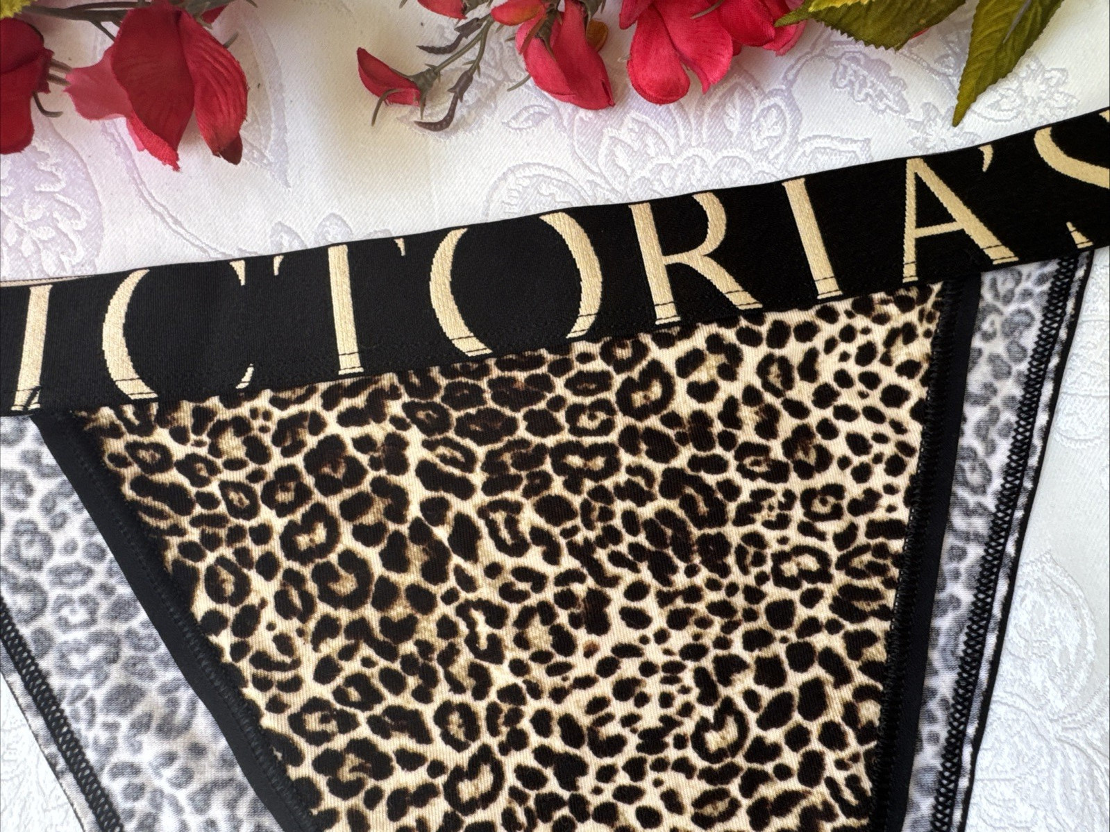 VICTORIA’S SECRET L ANIMAL PRINT BROWN BLACK FRENCH CUT LOGO PANTIES SUMMER NWT