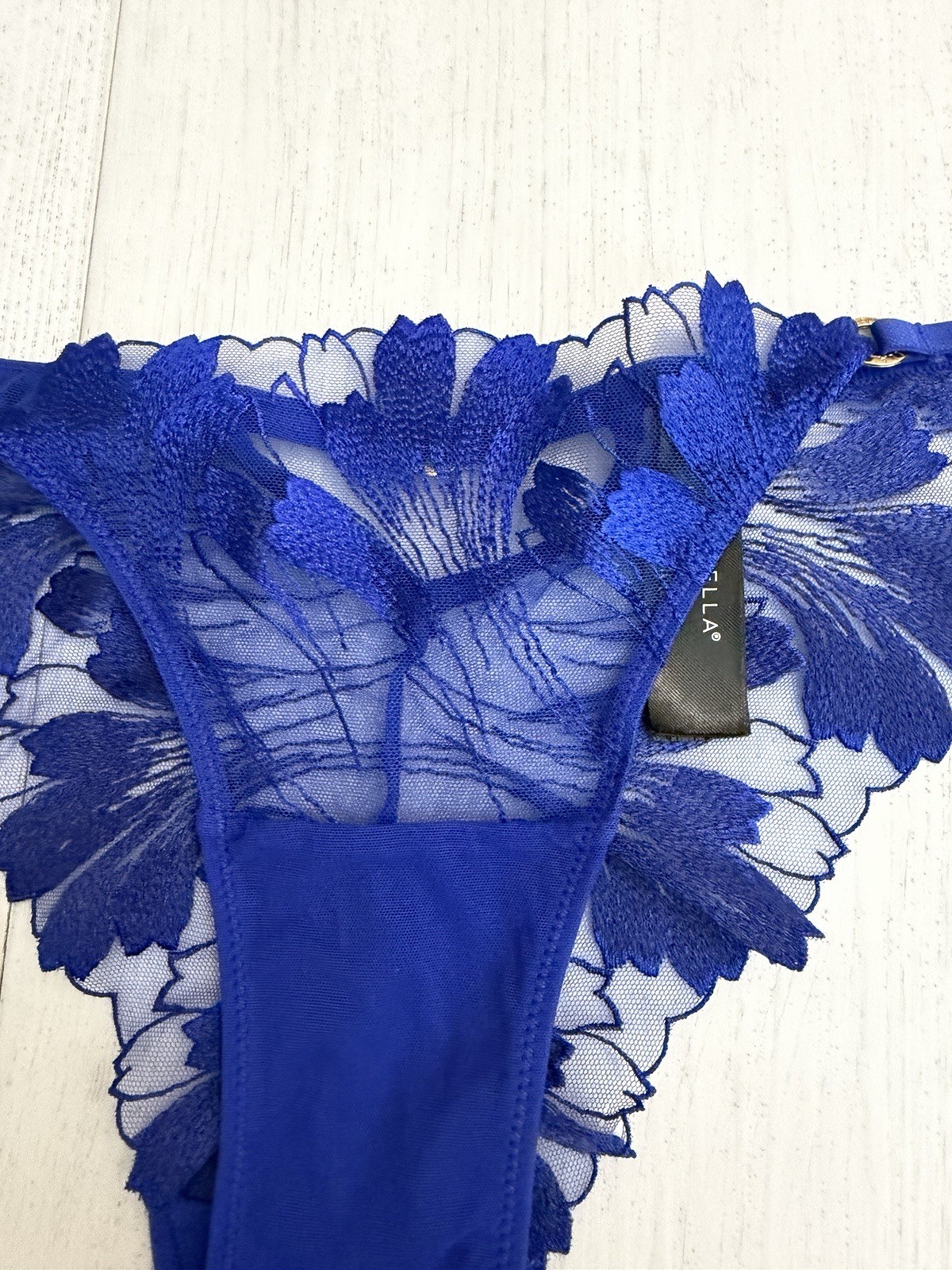 Bluebella Cheeky Panties Sz L Royal Blue Floral Embroidered