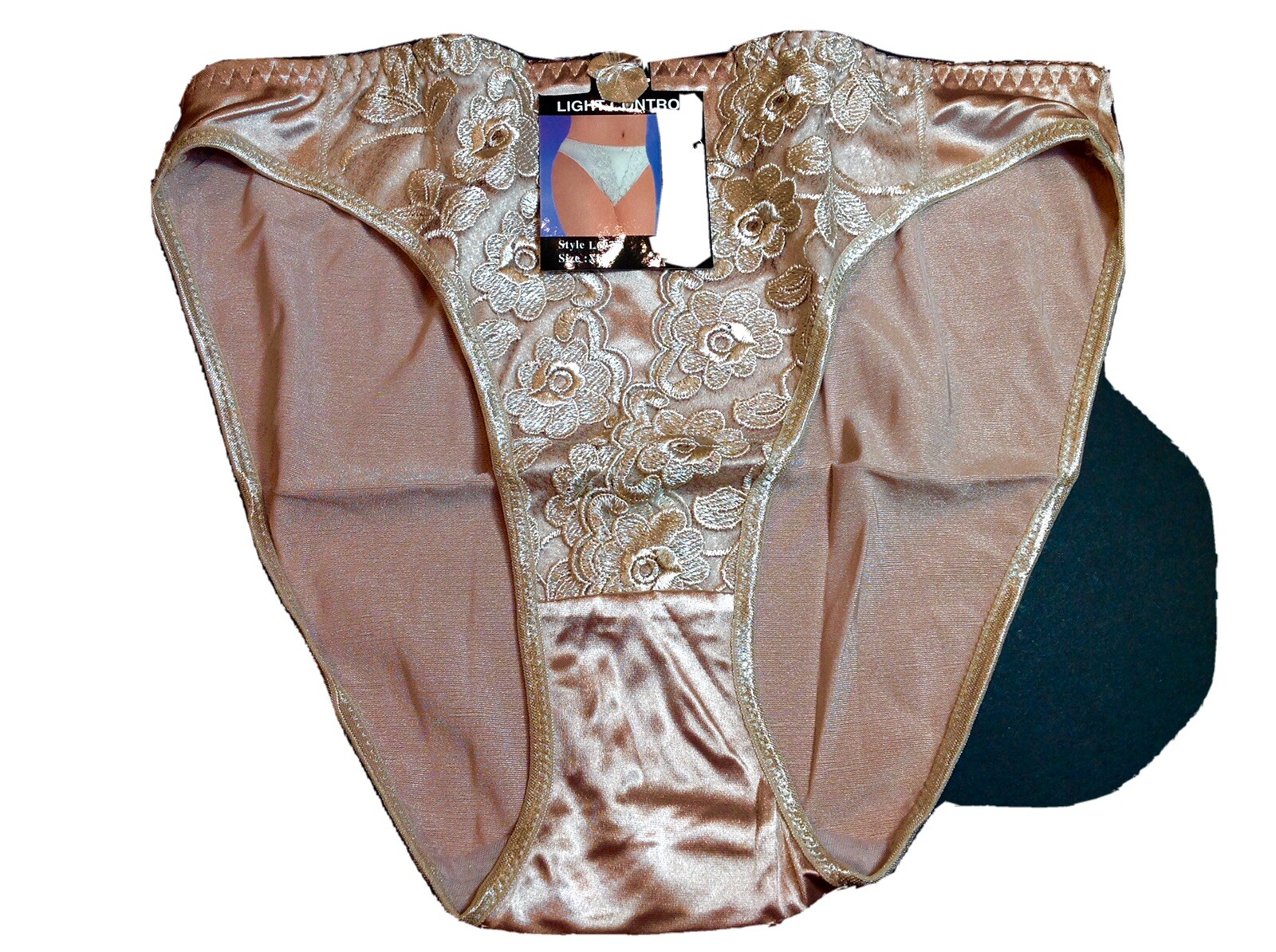 Women Panties,Bikinis “Eva Cervantes” Size XL Mocha Satin Floral W/decorati