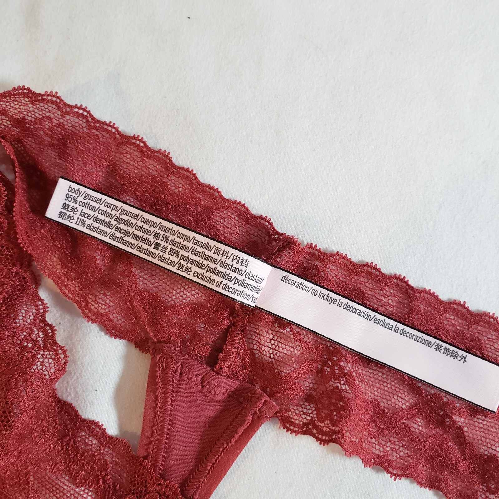Victoria’s Secret Lace Thong Medium Brick Red Floral