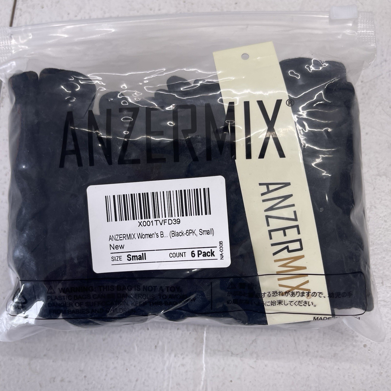 Anzermix Black Cotton Blend 6 Pack Basic Thong Underwear Women’s Size Small New