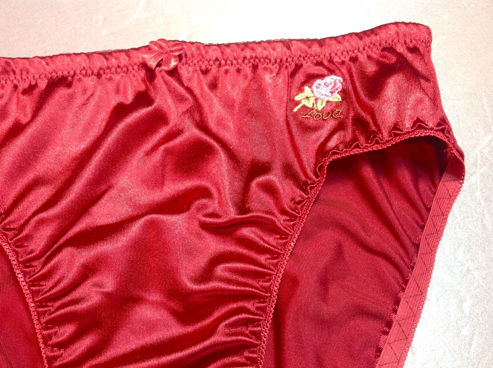 Women Panties Bikinis GRACE Size XL.Burgundy Silky Satin W/Decoration Elastic