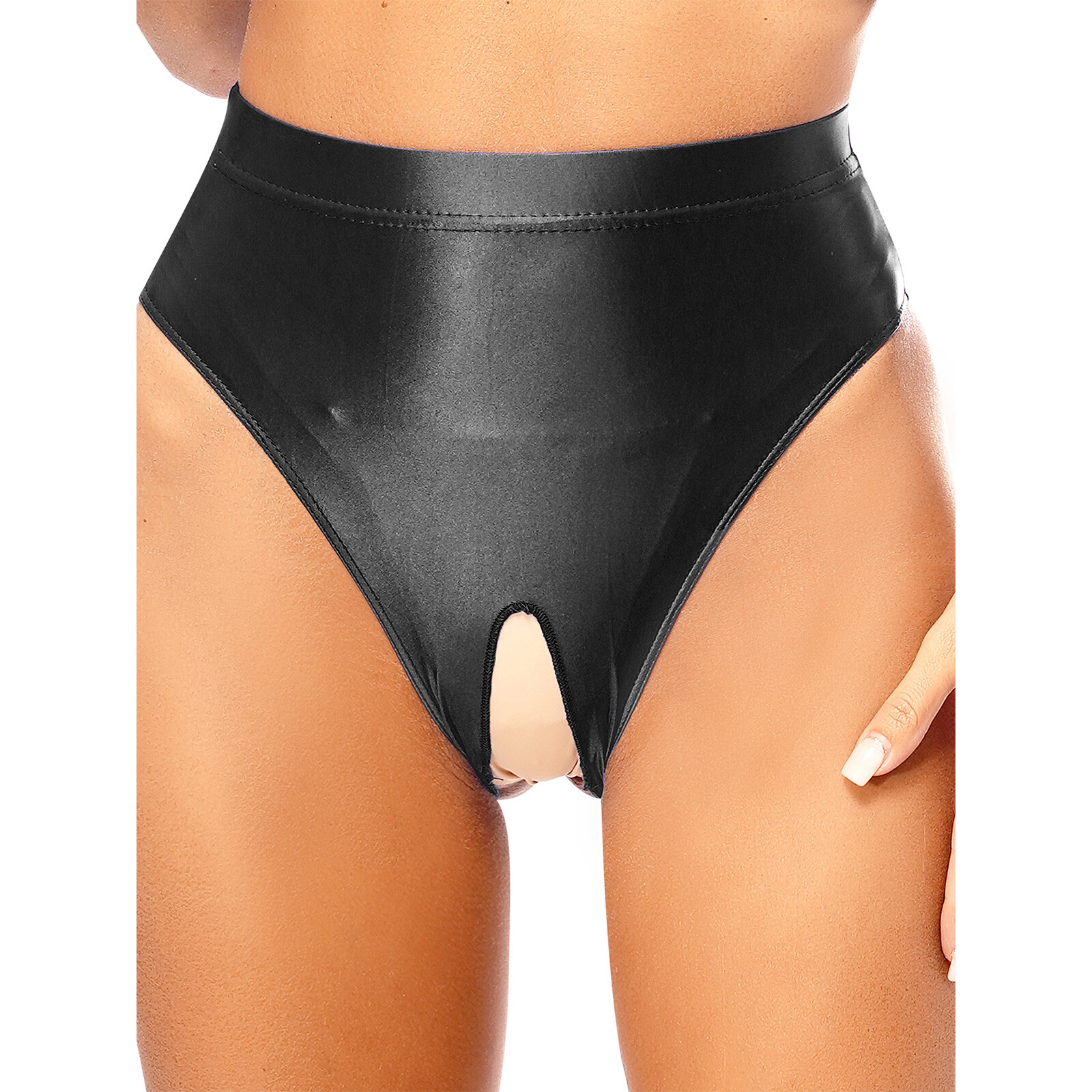 US Women’s High Cut Thongs Oil Glossy Briefs Hollow Out Panties Exotic Underwear