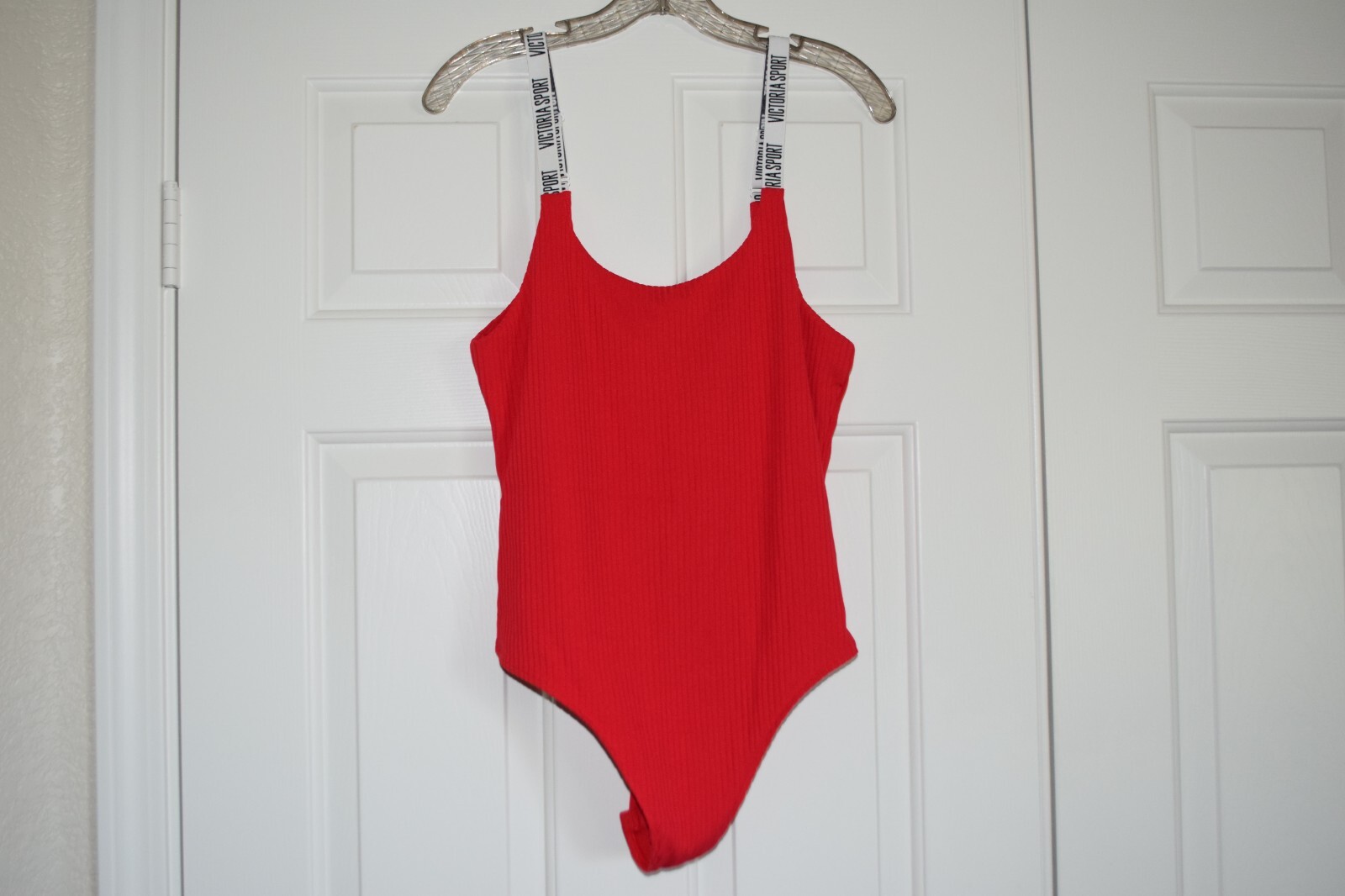 Victoria’s Secret Victoria Sport Pink Thong Ribbed Bodysuit Logo Straps