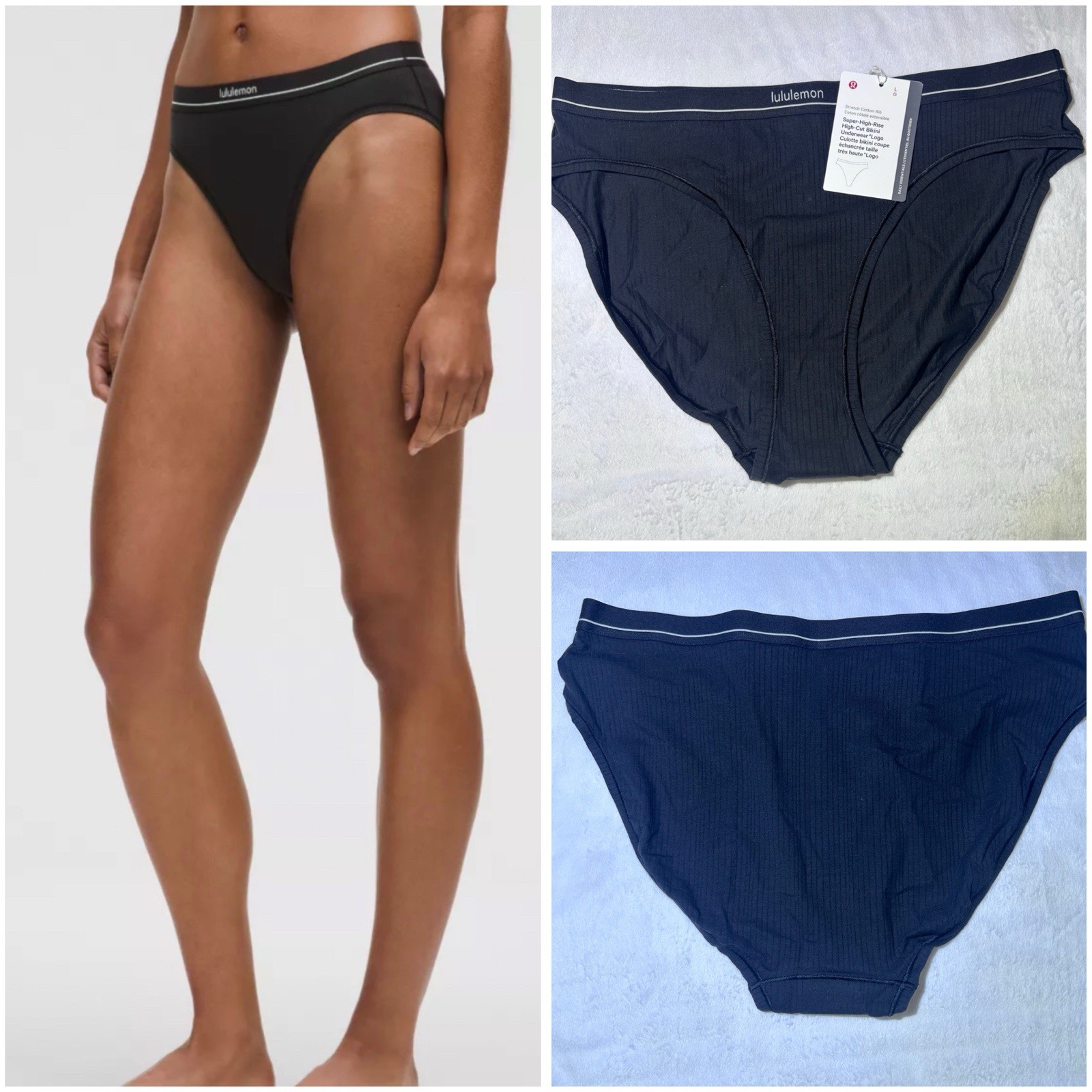 Lululemon Stretch Cotton Ribbed Logo Super High Rise Bikini Underwear Large NEW!