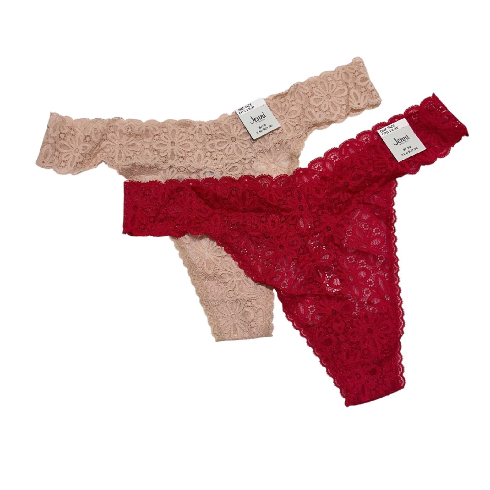 Jenni Intimates Womens Chai Red Plus Size Fits 1X-3X One Size (2) Pairs ~~ NWT
