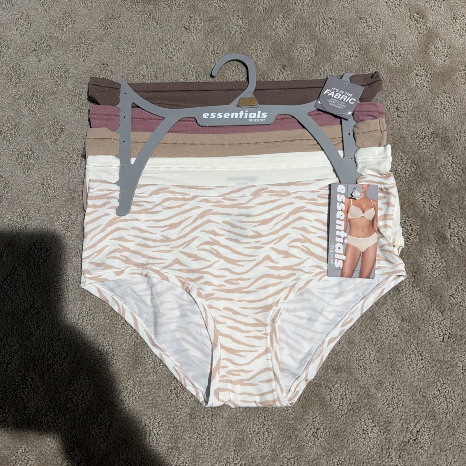 Essentials By Rene Rofe 5pk Multicolor Flexible Fit Hipster Panties. Sz L. NWT!