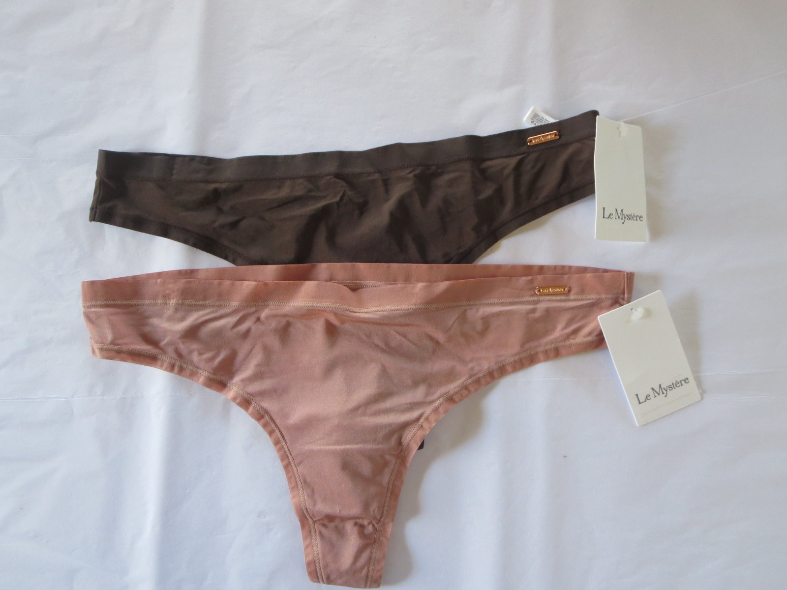 LE MYSTERE INFINITE COMFORT THONG PANTY #8838, S/M, 2 PACK, MINK & COCOA, NWT