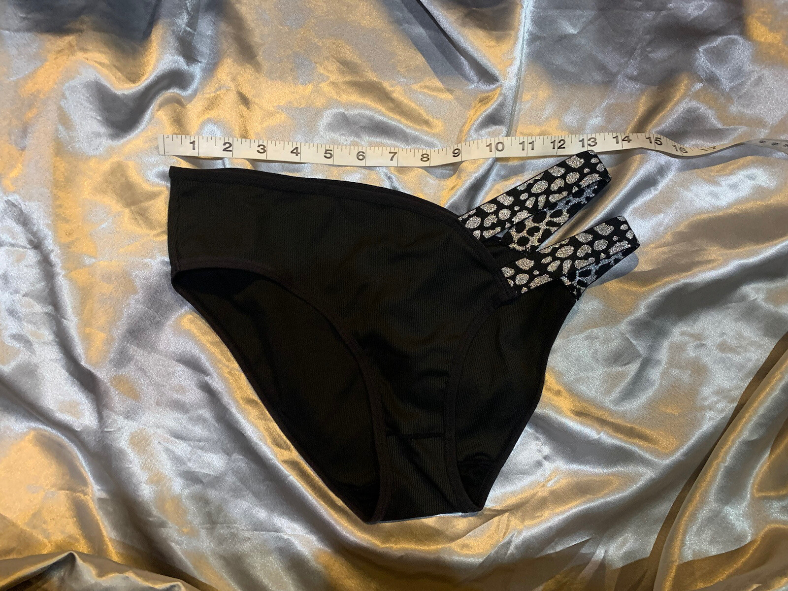Nwot Bdsm glitter double side strap String silver black Bikini panties xl