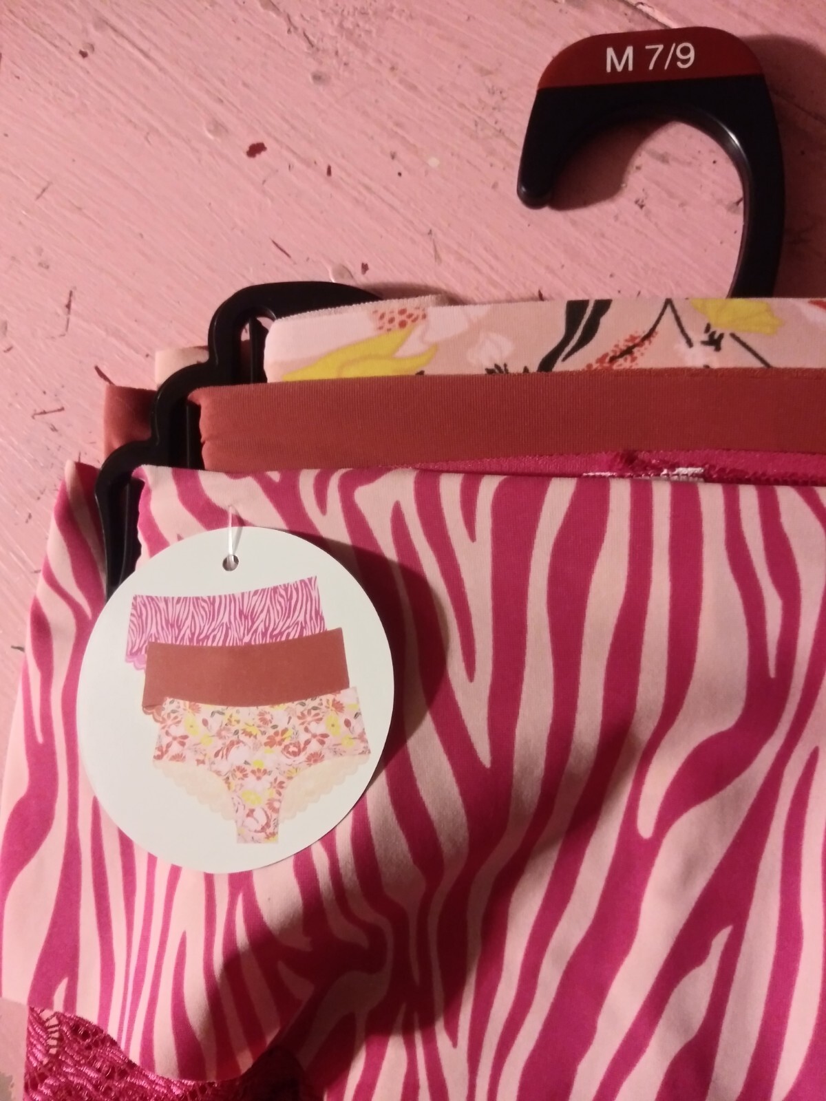 womens NEW NWT M 7 9 Juniors 3pk pink zebra floral panty set cheeky NOBO lace