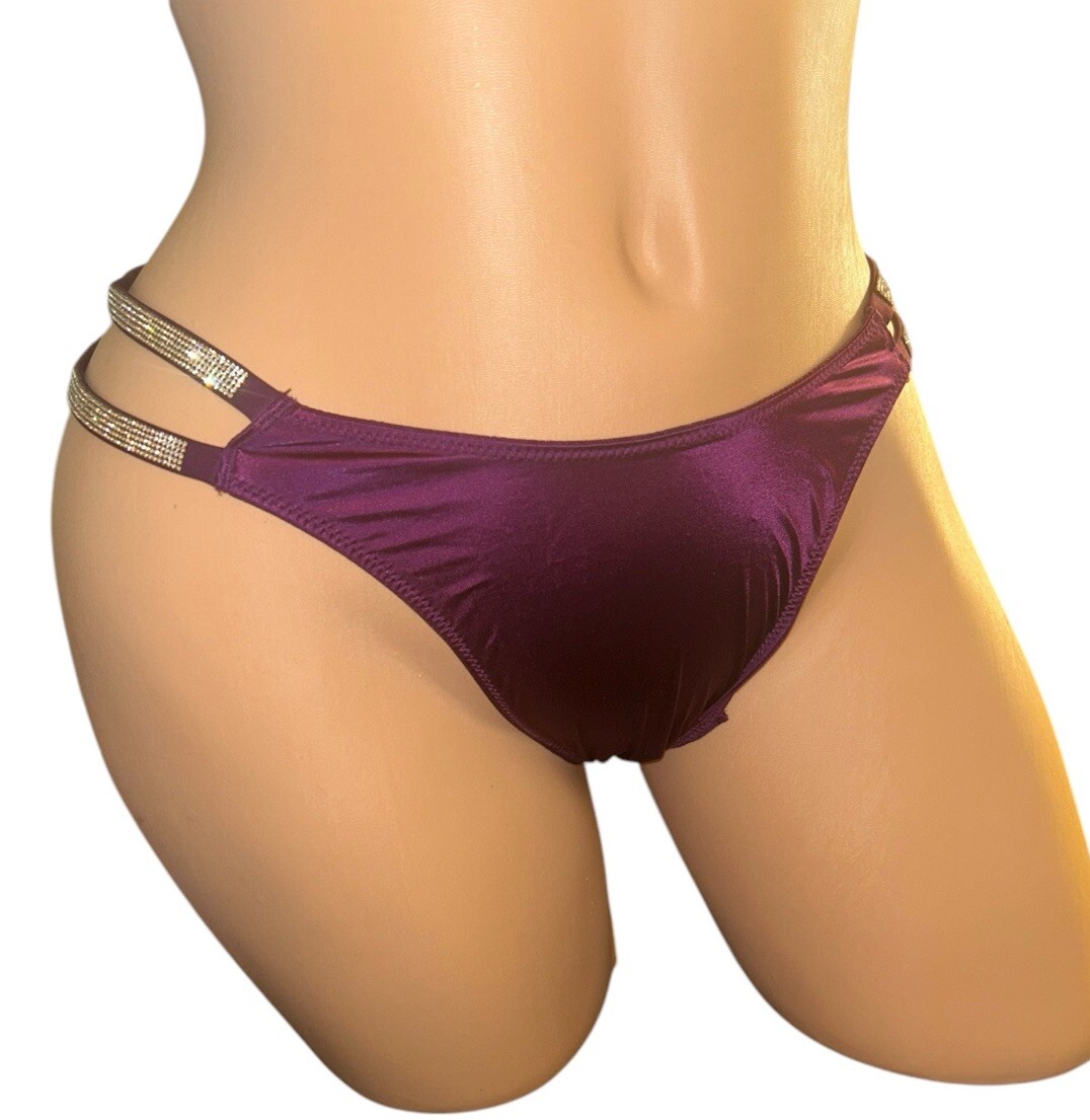 Victoria’s Secret Luxe Panty Thong Purple Size Small Shine Strap Embellish New
