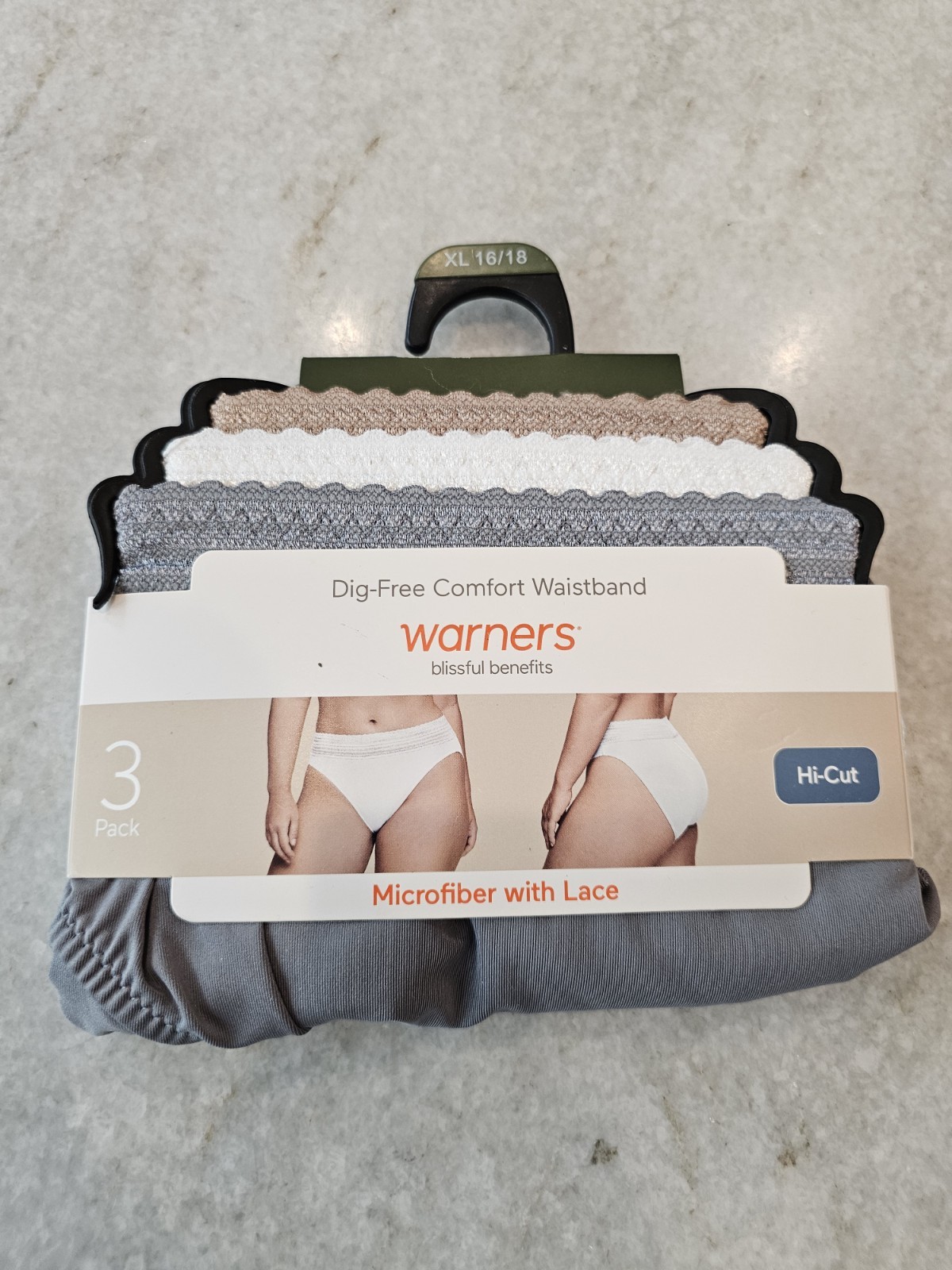 3 Warners® Blissful Benefits Dig-Free Comfort Waistband w Lace Hi Cut XL 9 Total