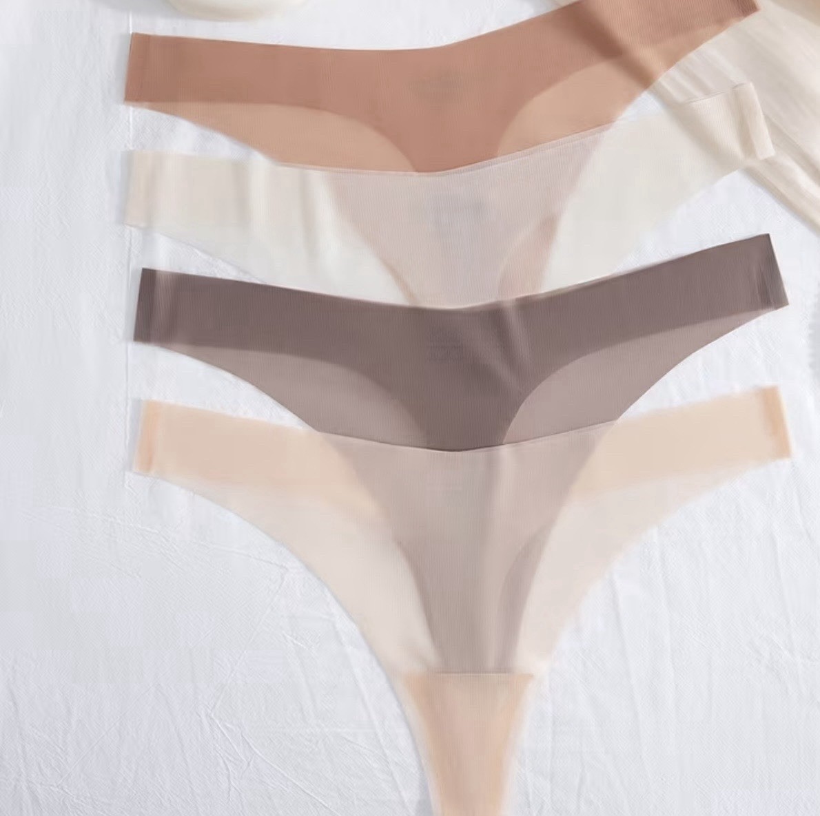 Women’s Seamless Stretch Thong Panties Solid Beige White Brown Size M