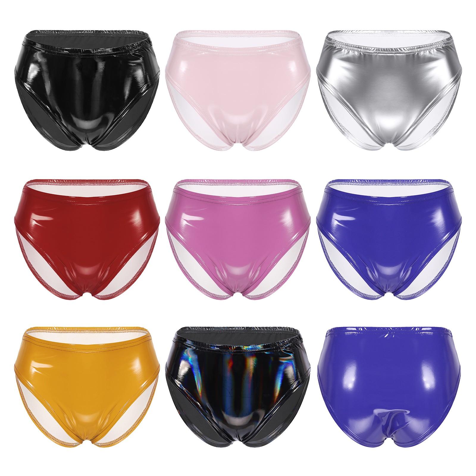 Women Briefs Wet Look Underwear Low Waist Panty Metallic Strings Cheeky
