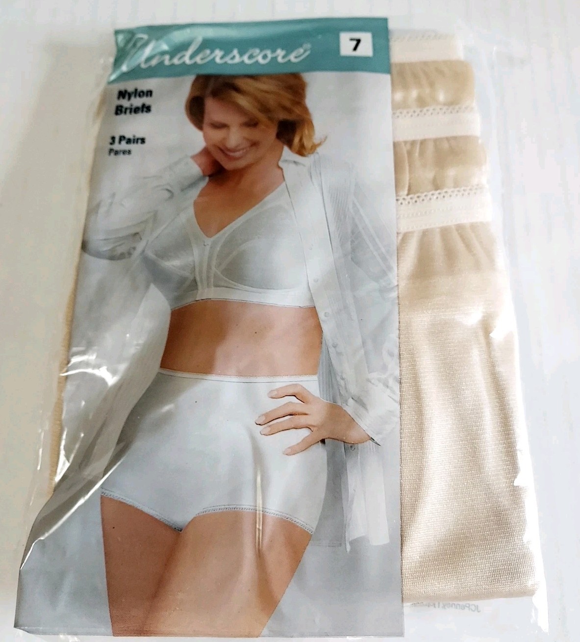 Underscore Womens Sz 7 Large 1 Pack of 3 Nylon Briefs Nude JCP Panties VTG NEW