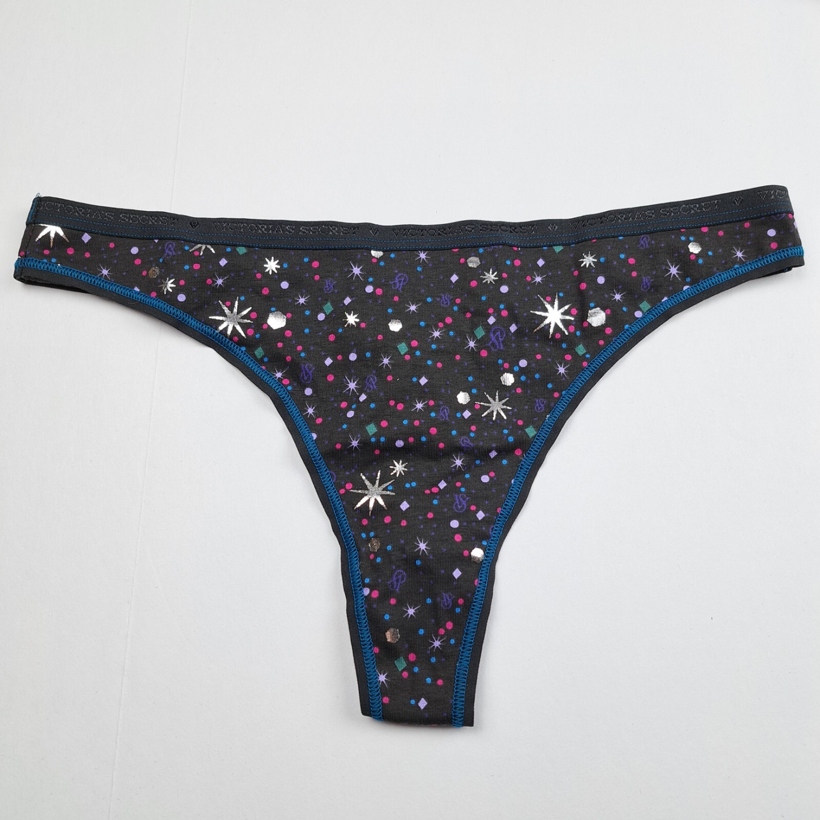 Victorias Secret Cotton Thong M Black Dots Stars Pattern