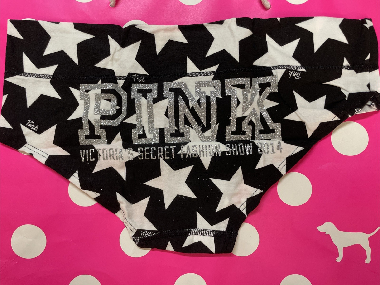 2014 Victoria’s Secret PINK Cotton Hipster Panties M NEW Fashion Show Bling VTG