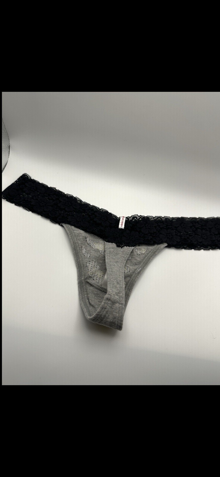 PINK Women’s Lace Waist Thong Panties Gray/Black Leopard Print Size M