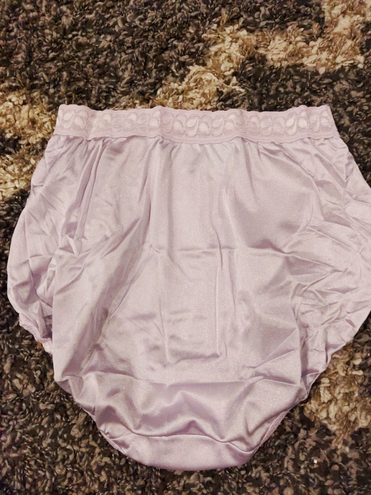 1 Pair PINK brand 100% Nylon Brief Panties, Size 8 Wide Lace, Lilac