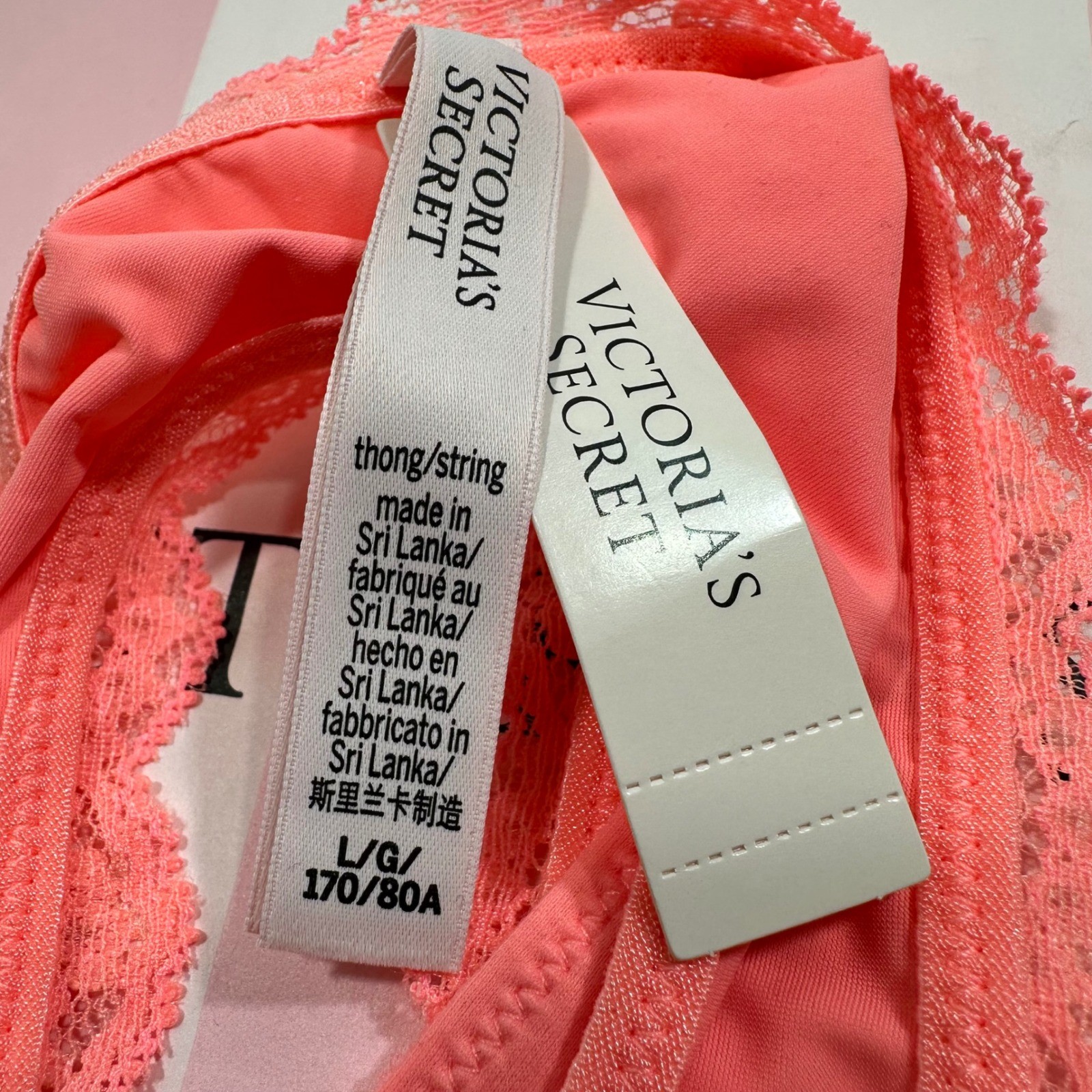 NWT Victoria’s Secret Lace Trim Thong Panty String Underwear Large