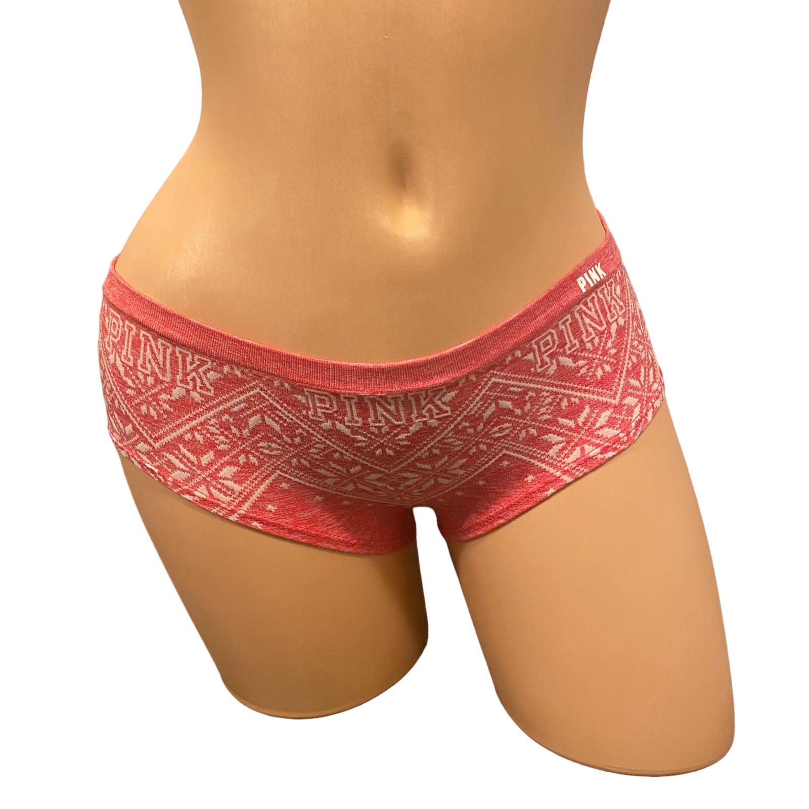 Victoria’s Secret pink Hipster Panties Fair Isle Sz Small Red Seamless logo