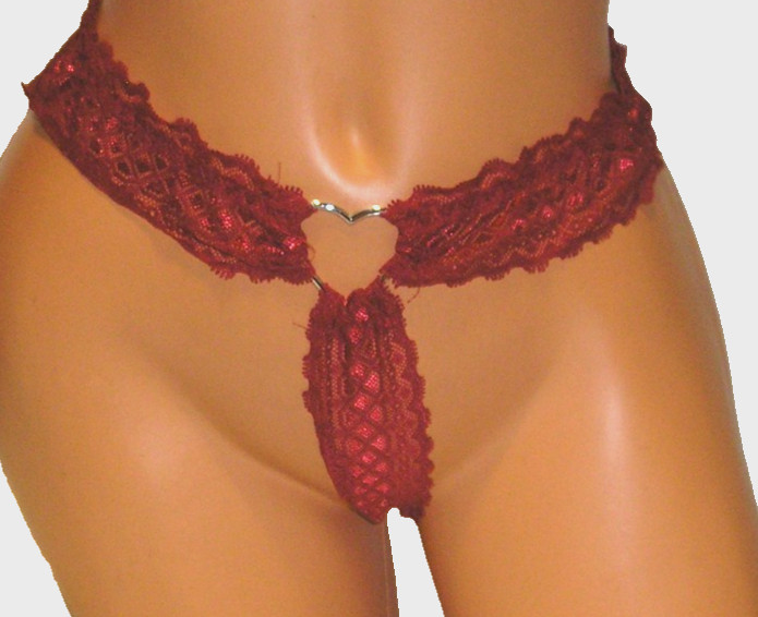 Panties Lingerie Metal Heart Ring Red Lace Thong XL Adult Gift