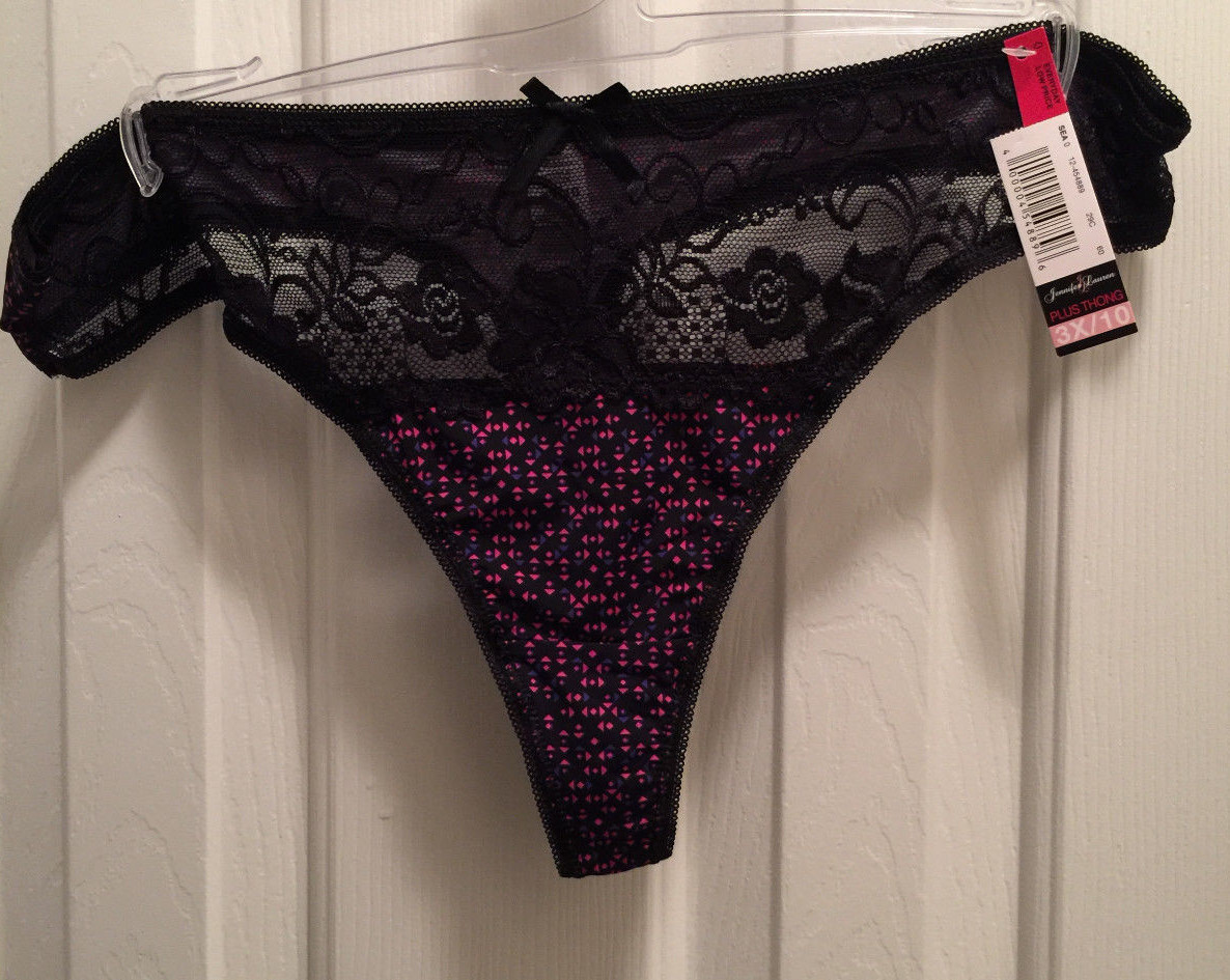 Hot Pink Blue Geometric Thong Panties 3X/10 Sexy Black Floral Lace Split Waist