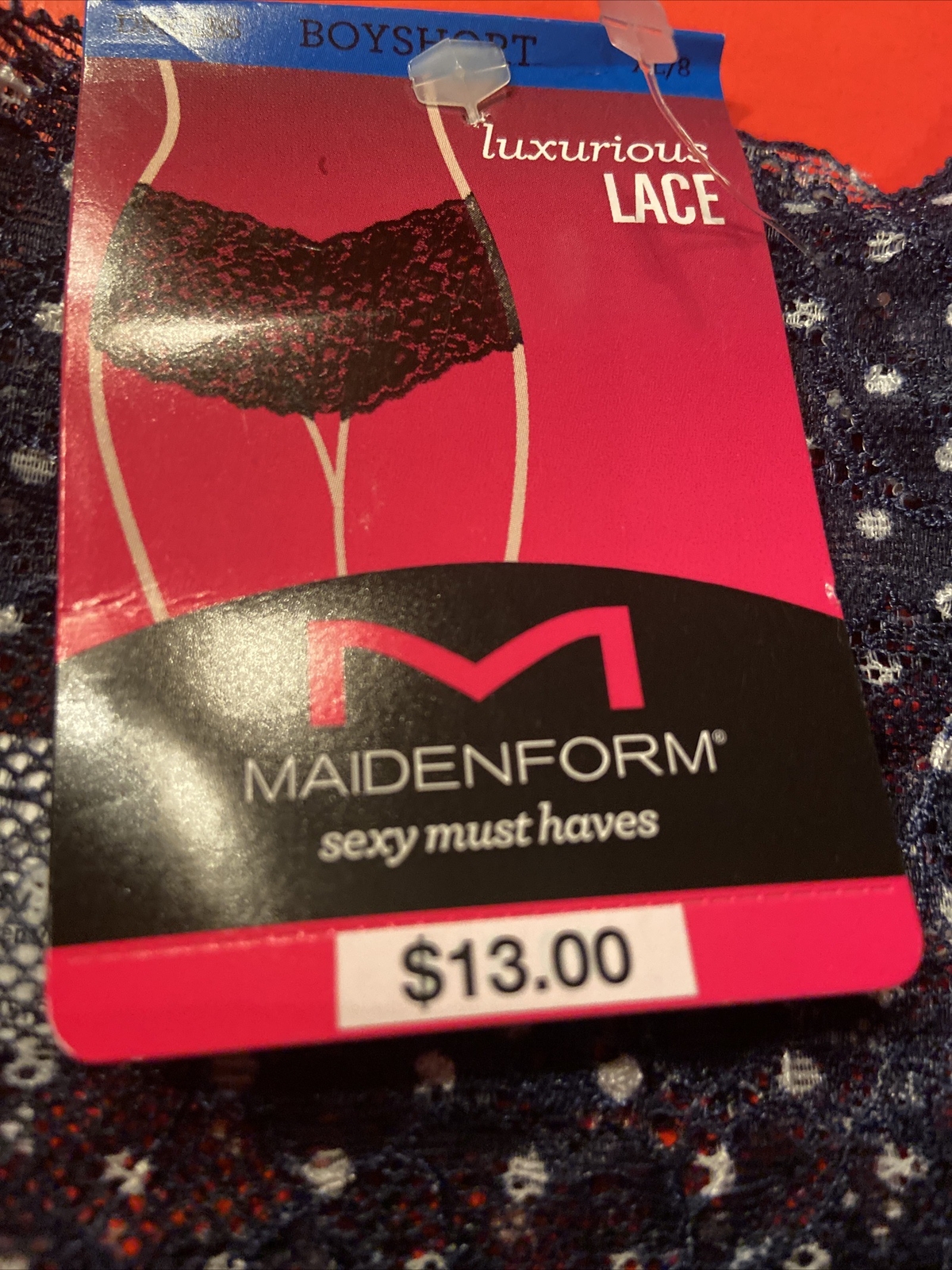 NEW! MAIDENFORM BLUE POLKA DOT LACE BOYSHORT PANTIES / X-LARGE /Size 8