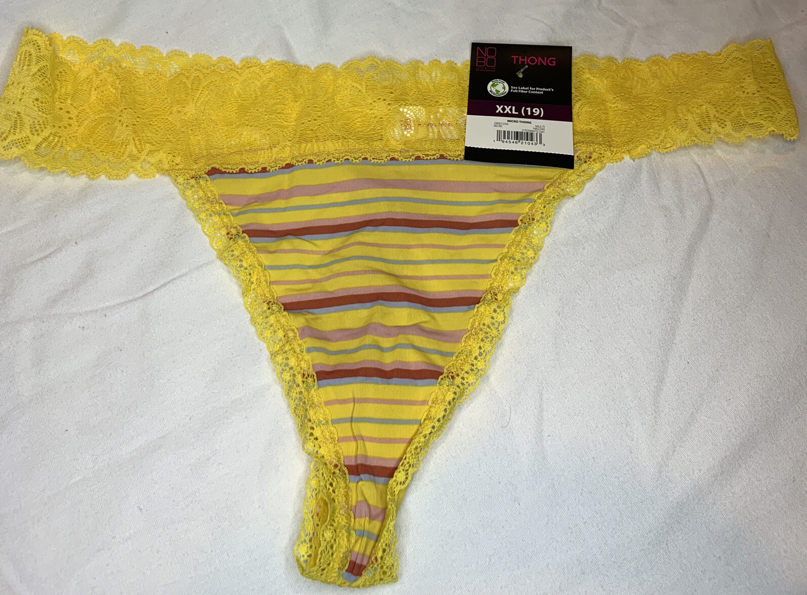 No Boundaries Microfiber & Lace Thong Panties Size XXL (19) Yellow With Stripes