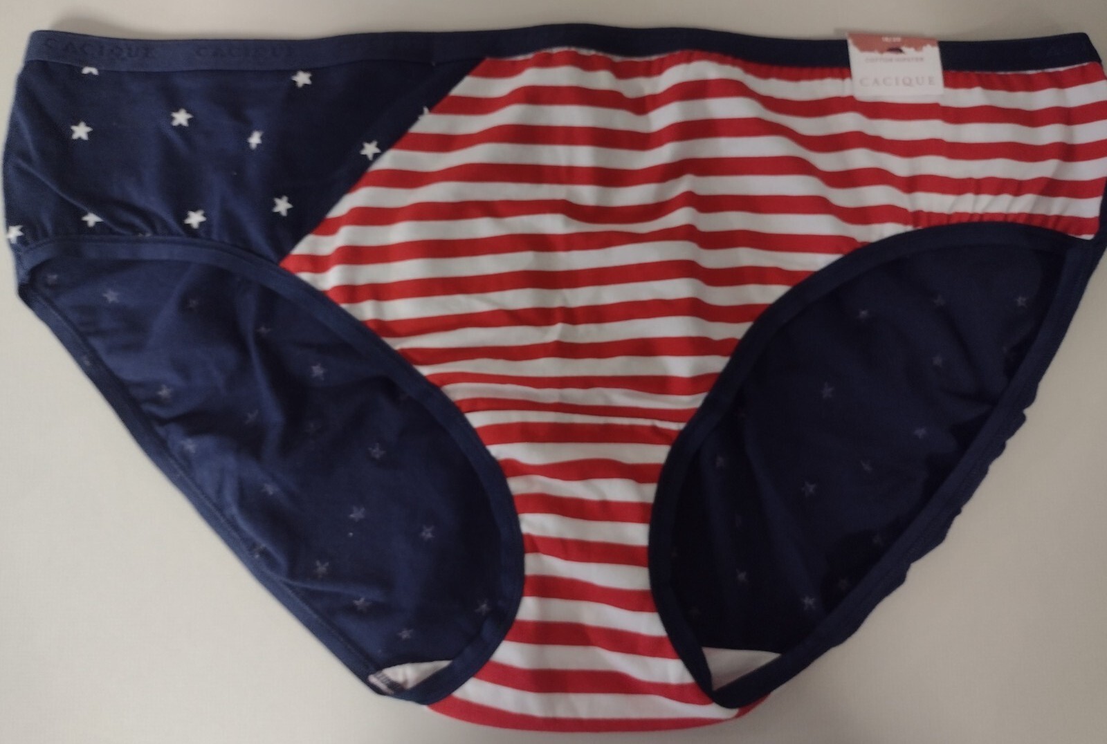 NWT CACIQUE COTTON HIPSTER PANTY 18 20 RED WHITE BLUE STRIPES & STARS USA FLAG