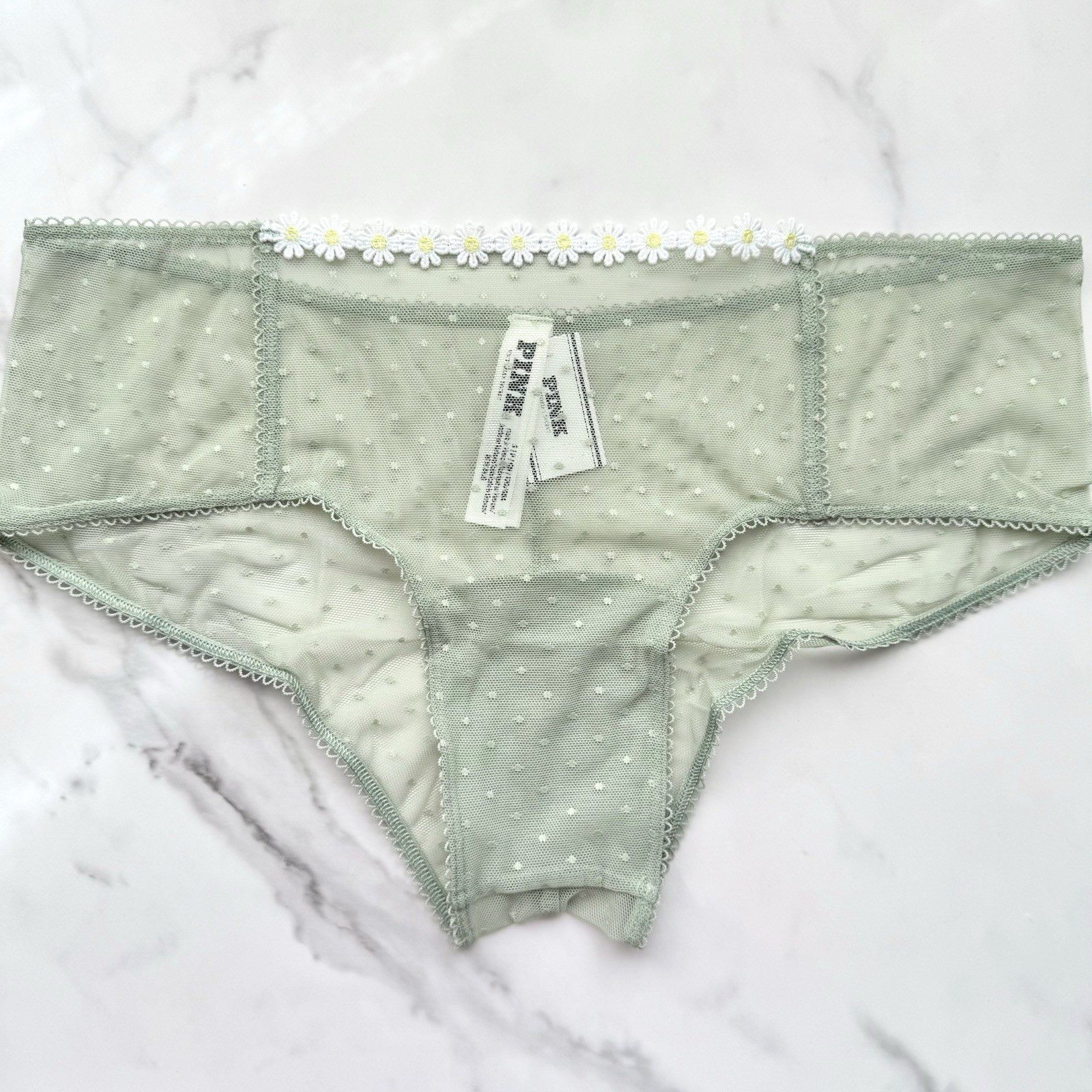 PINK Victoria’s Secret Wink Dot Mesh Cheeky Panty Green Garden SZ XL