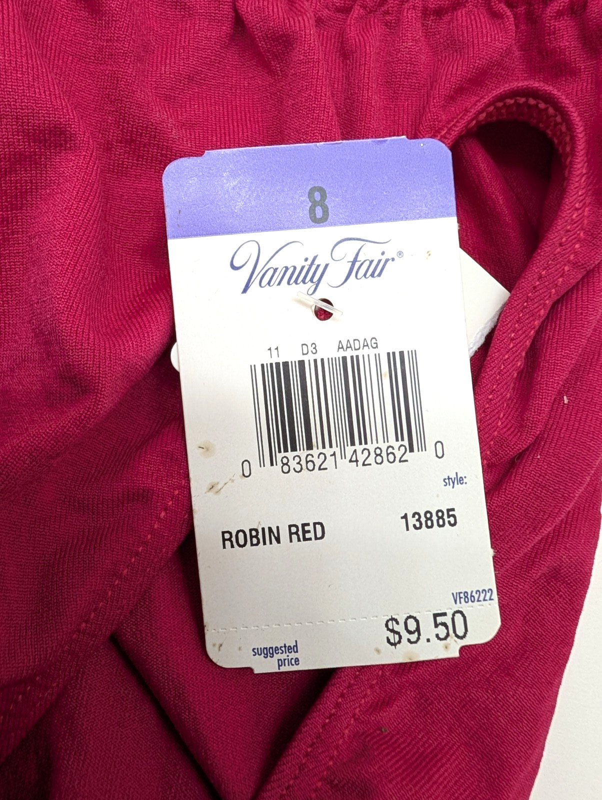 Vanity Fair Women’s 8 Style #13885 Robin Red Tactel Lycra Bikini Panty NWT