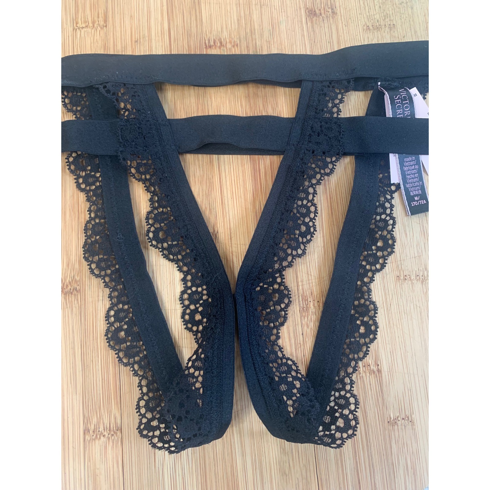 NWT Victorias Secret Very Sexy Strappy Lace Cheekini Tanga Panty Black M