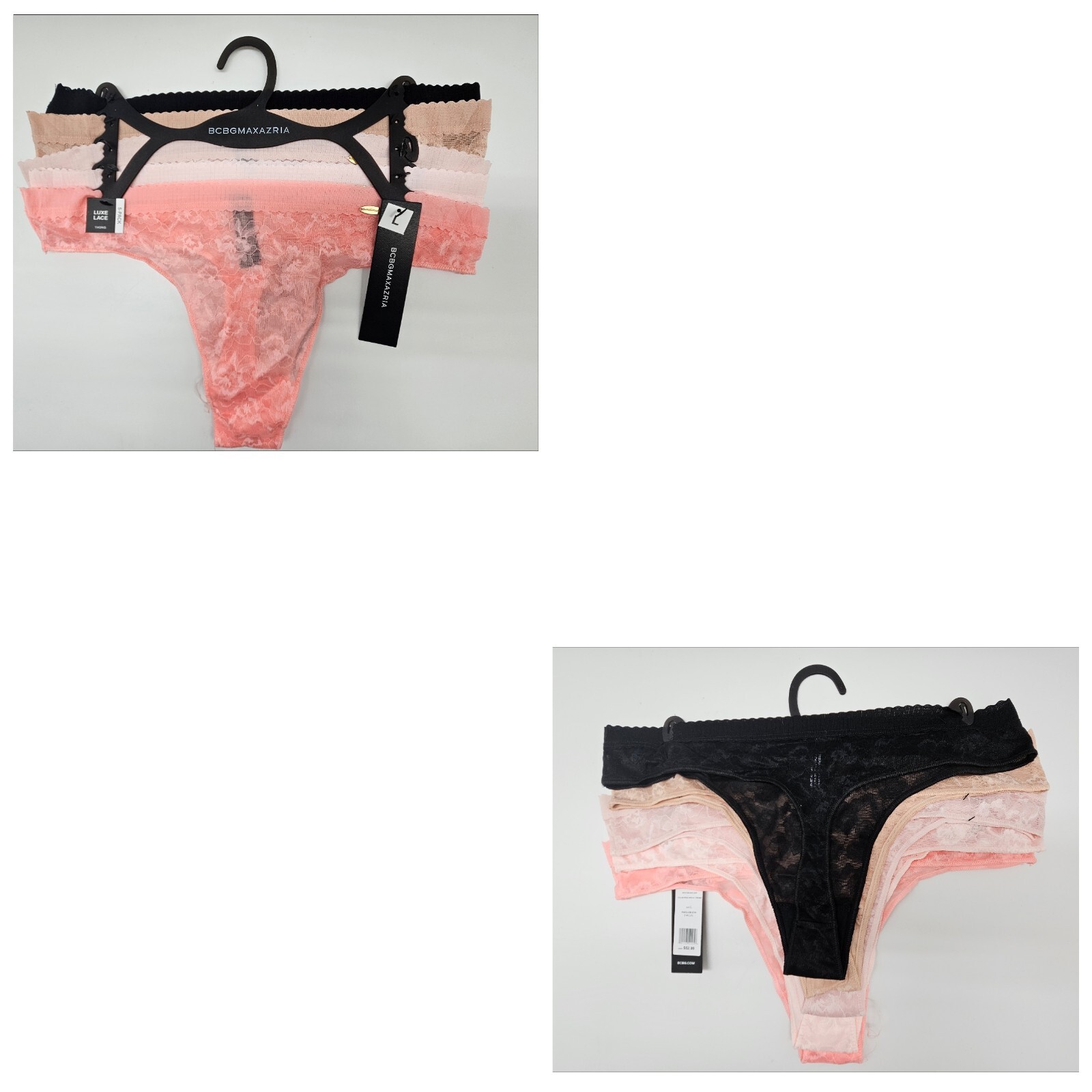 BCBGMaxAzria 5 Pack Womens L XL Lace Thong Panties Black Cream Beige Peach Pink