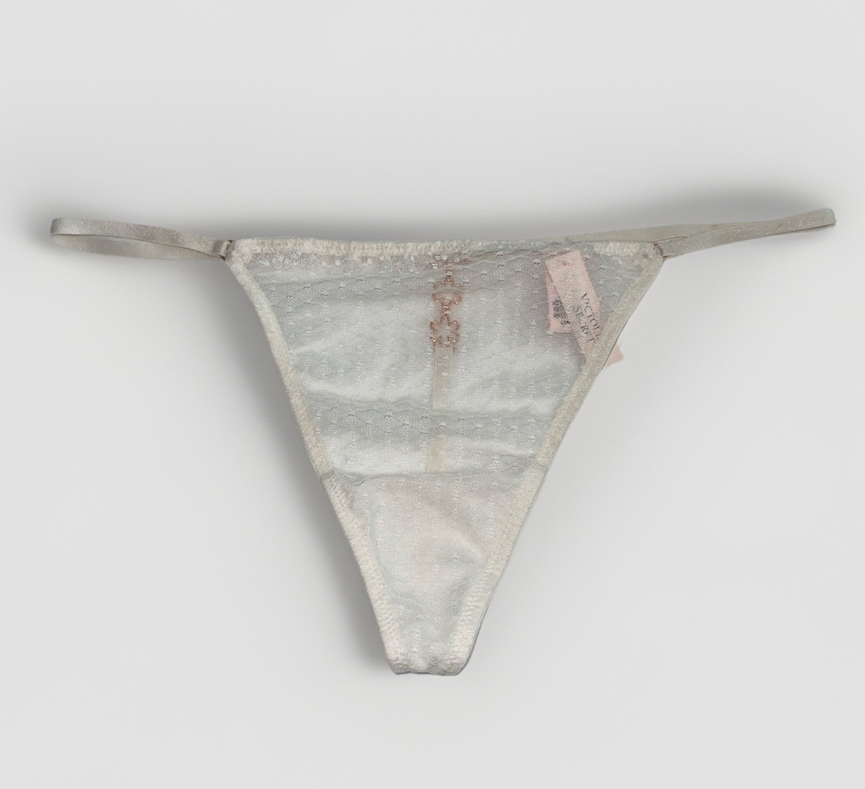 Victoria’s Secret White Lace G-String Thong Panty Floral Rose Gold Hardware XL