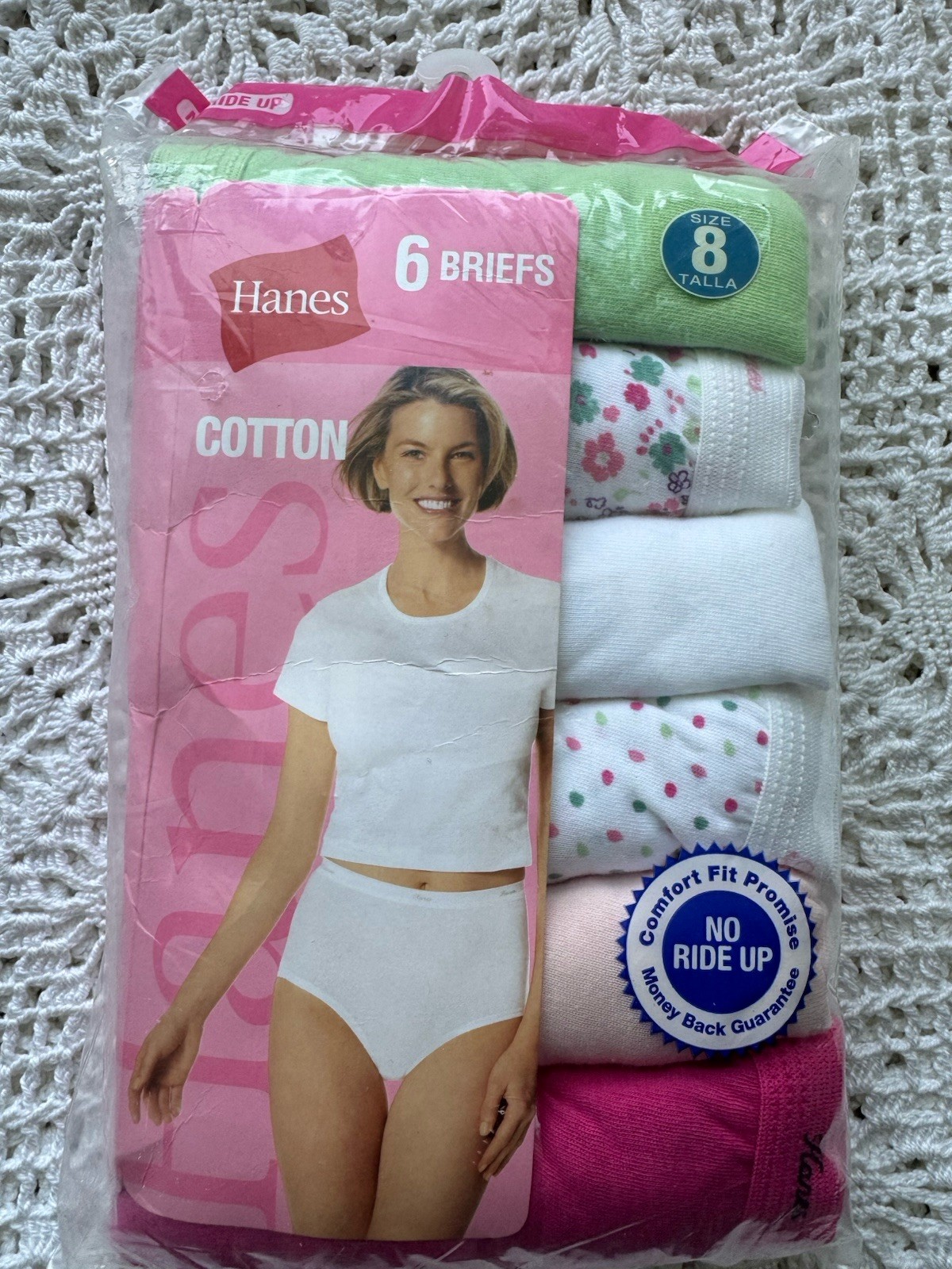 Vintage (6) Hanes Briefs Size 8 (XL) No Ride Up Multicolor Cotton Womens Comfort