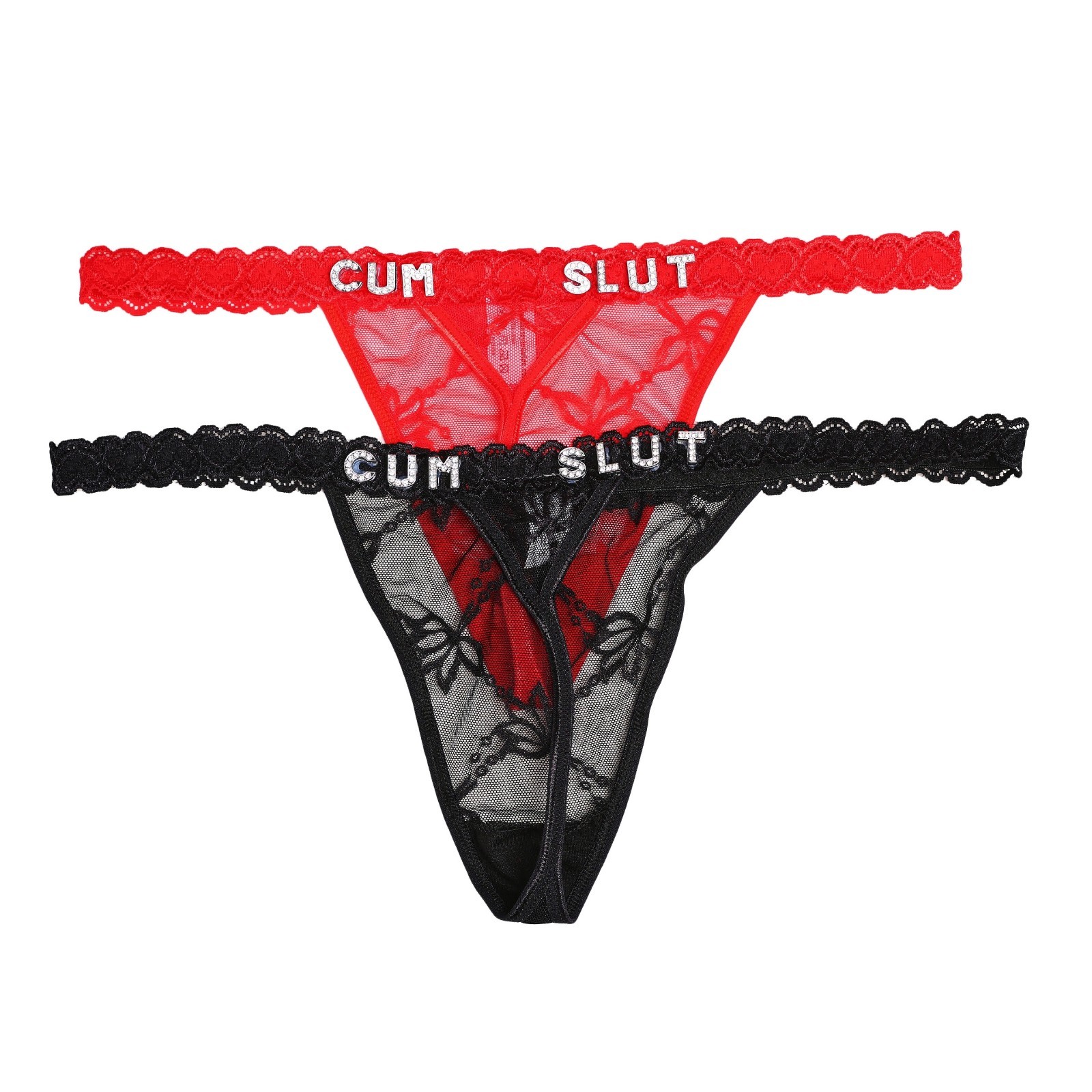 CumSlut Underwear – Red or Black Lace Thong Cum Slut Panty