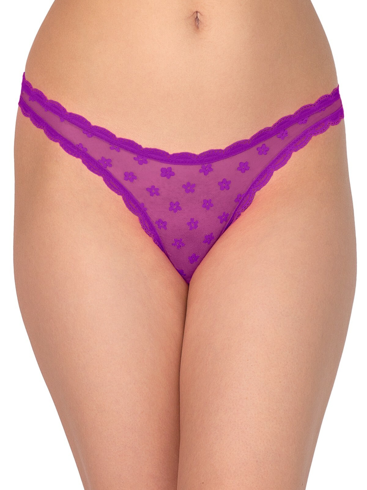 No Boundaries Women’s Lace Thong Panties Size 2XL Purple Floral Dip Front