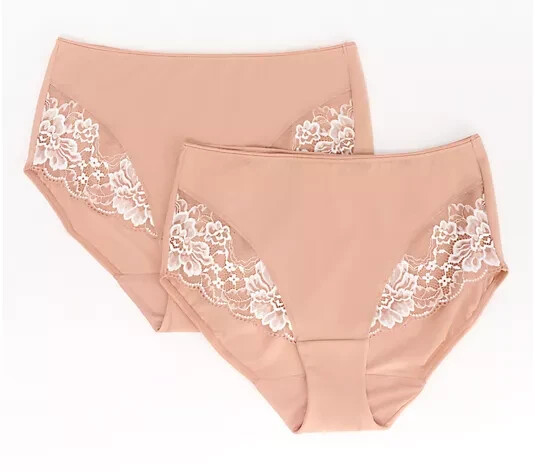 Breezies Luxe Lace Two Tone Hipster Brief Set of 2-Rosewood-Small-NEW-A632187
