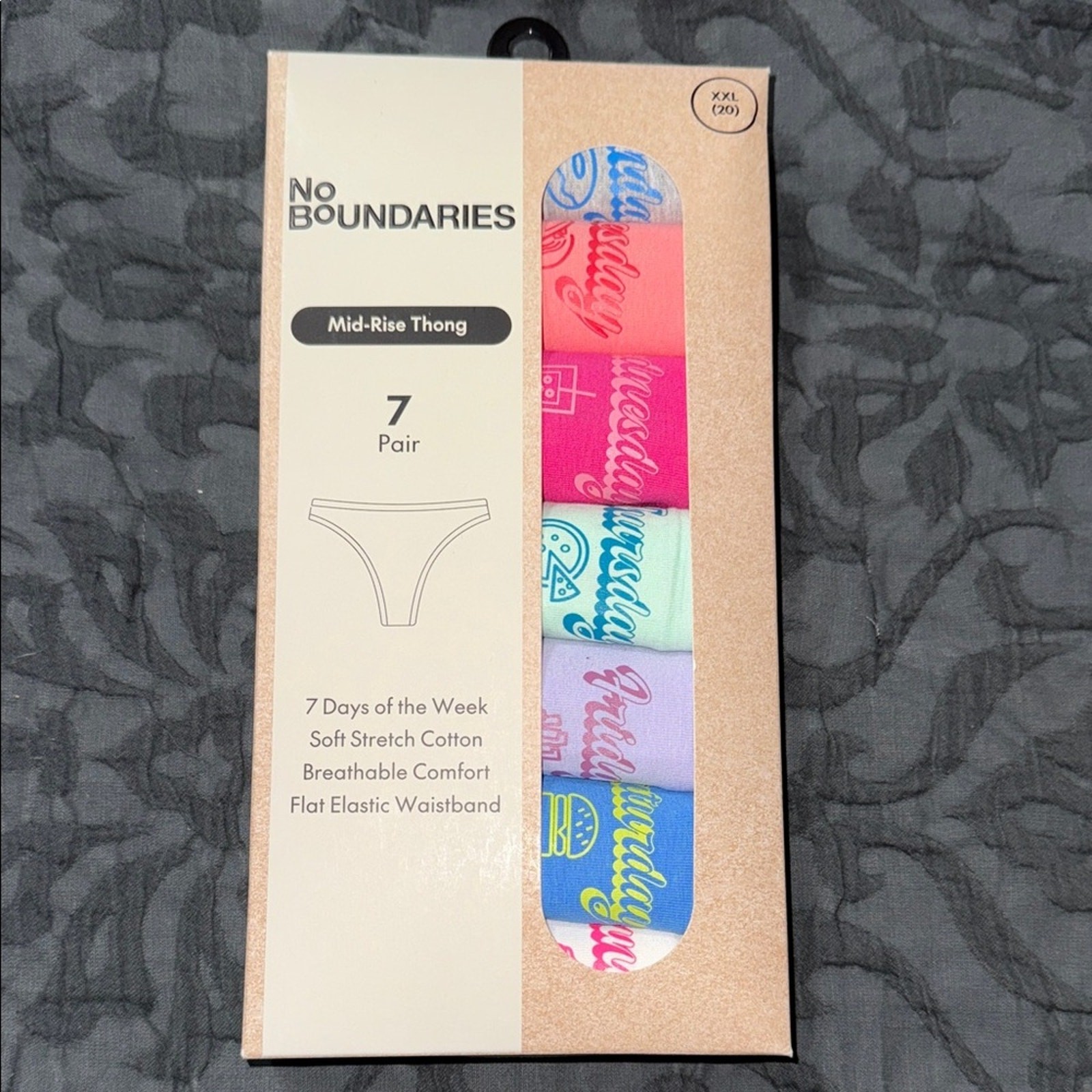 No Boundaries women’s plus size XXL (20) mid-rise thong 7 days of the week NWT
