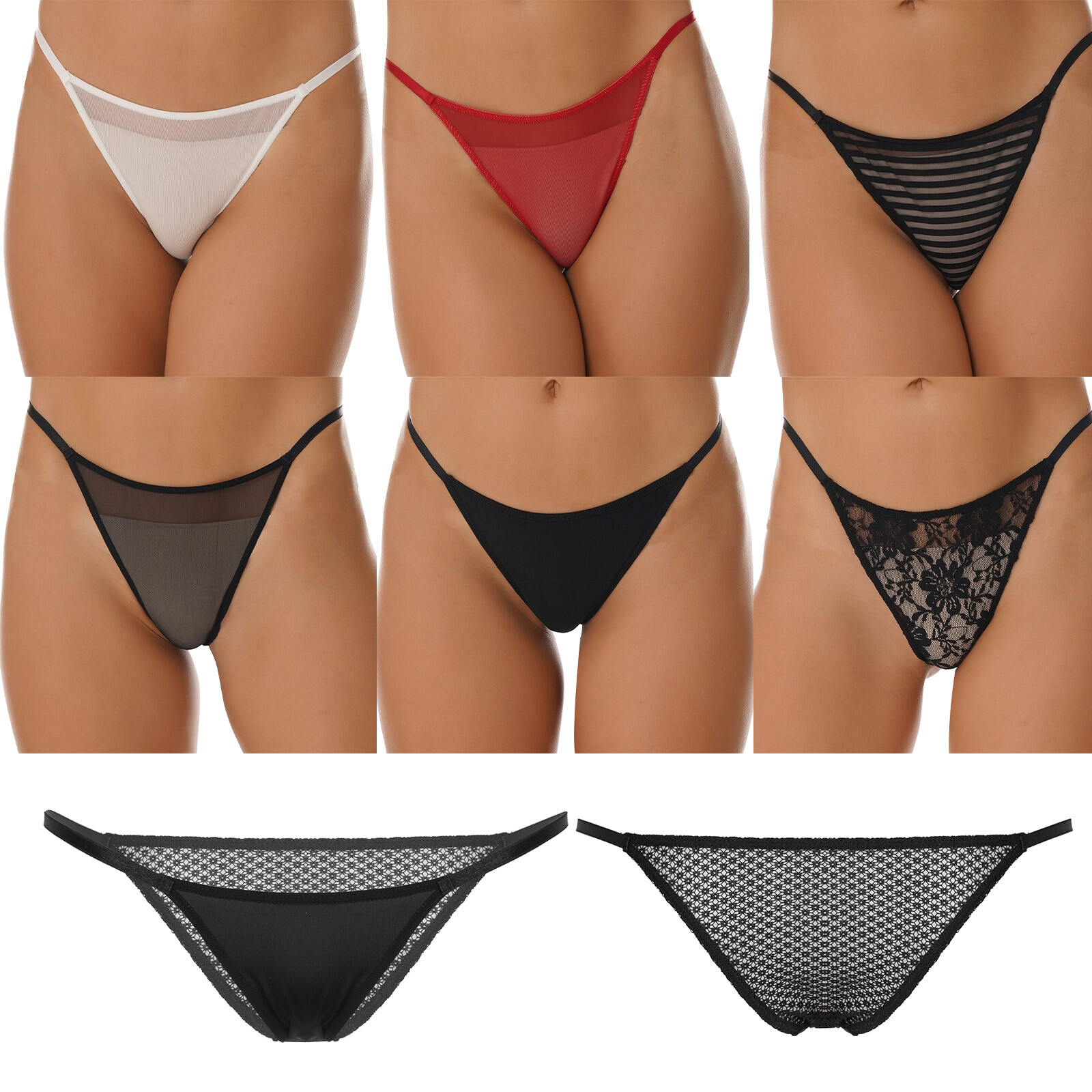 US Women Mesh Sheer Thongs Fishnet See Through Briefs Panties Low Rise G-string