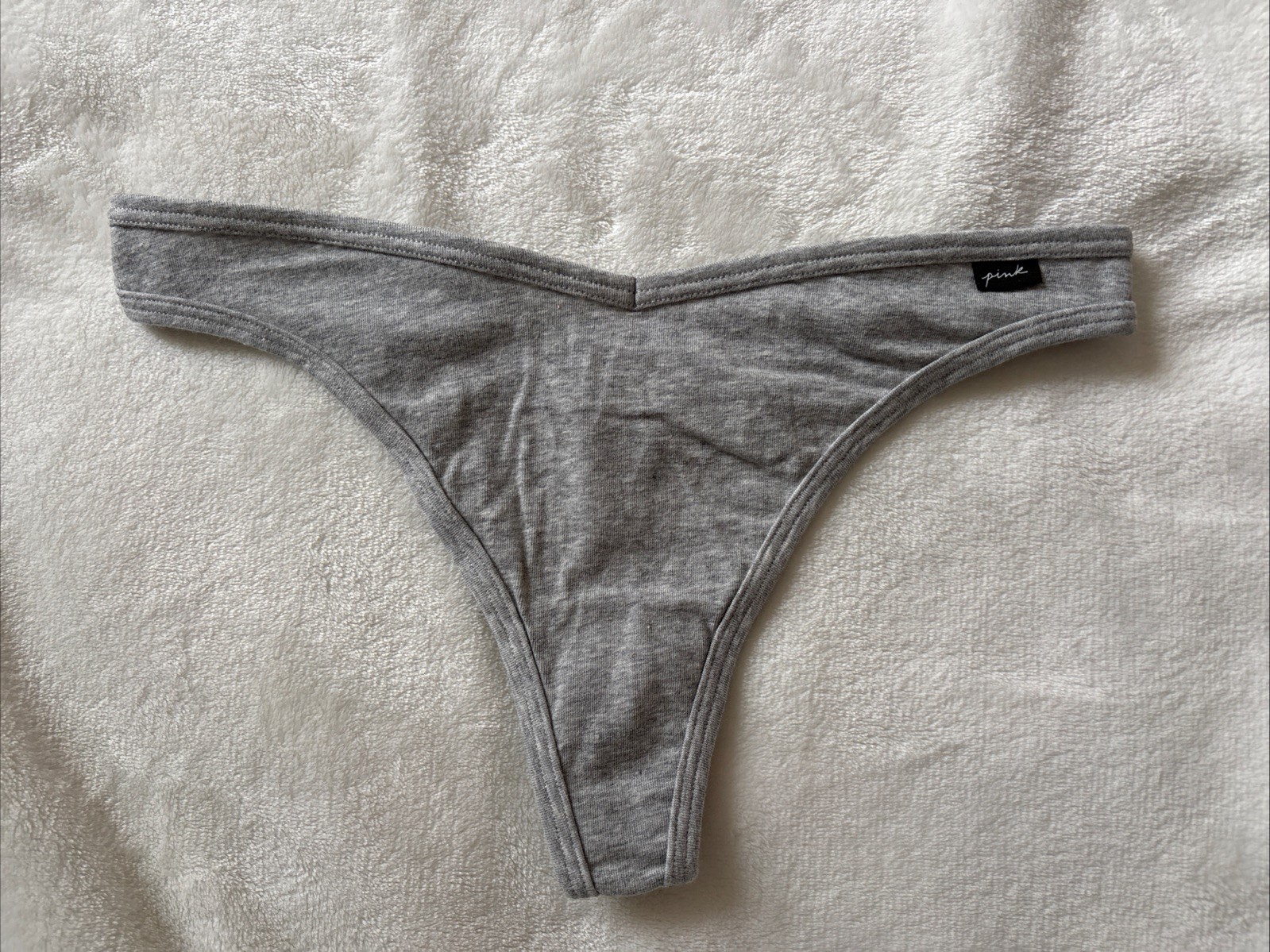PINK Victoria’s Secret Panties Thong Panty Gray Heather V Cut Front Medium M NEW