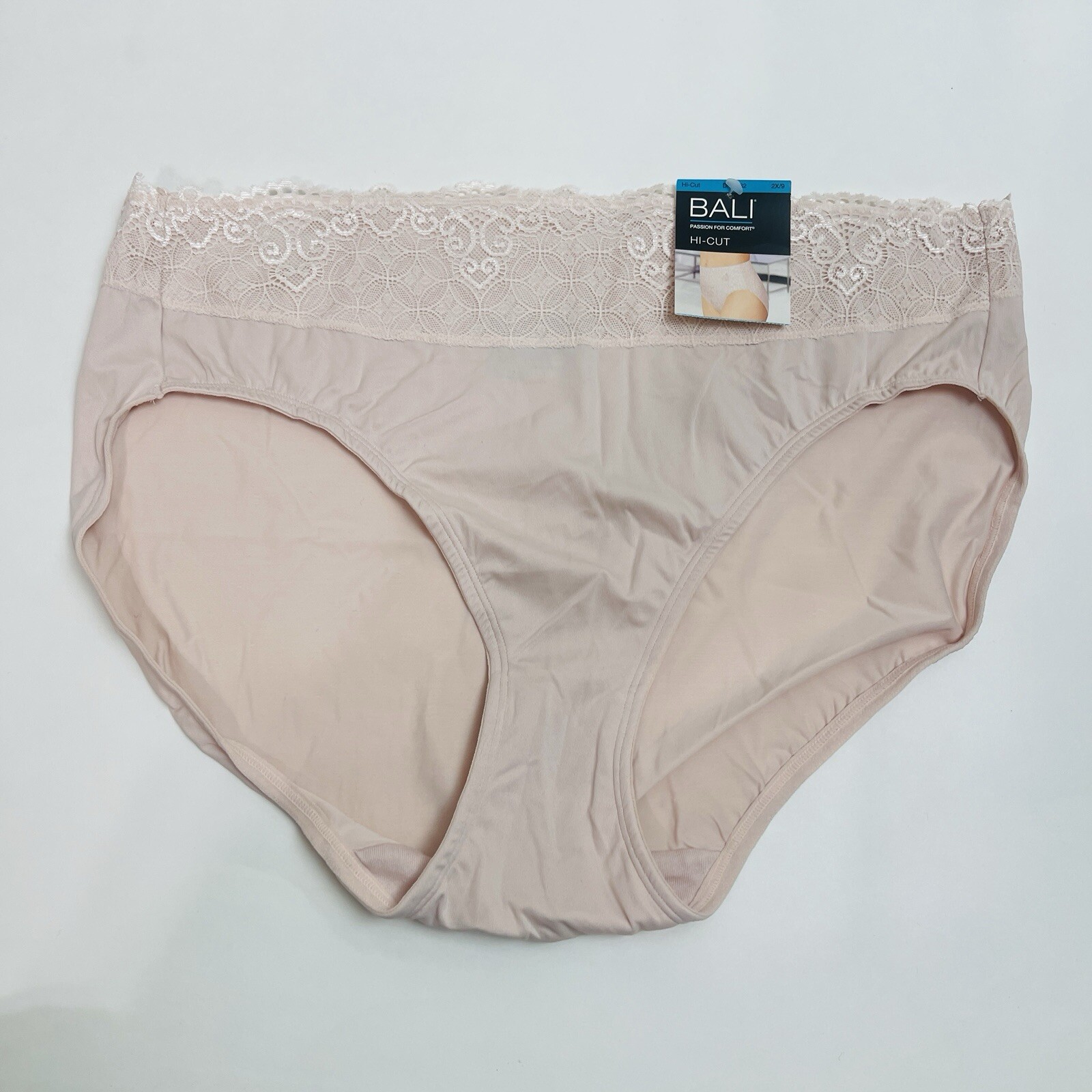 Bali Womens Comfort Hi Cut Underwear Panty Pinkish Cream Puff Size 9/2X