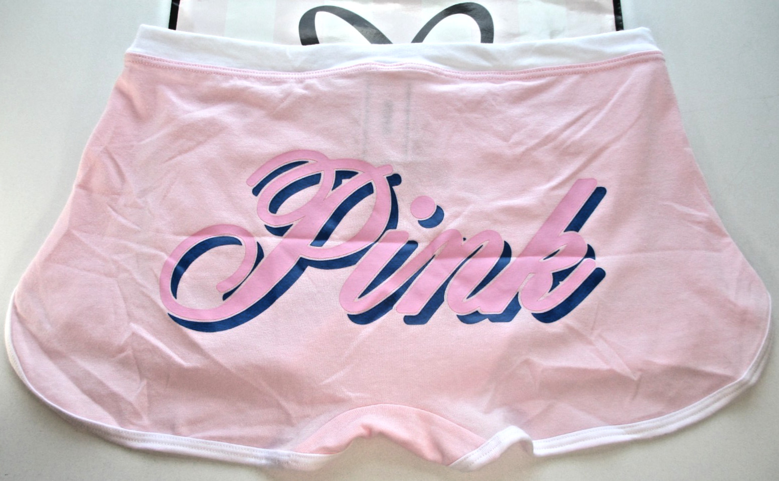 VICTORIA’S SECRET PINK Cotton Boyshort Panty S M L XL Pink White Trim Logo Back