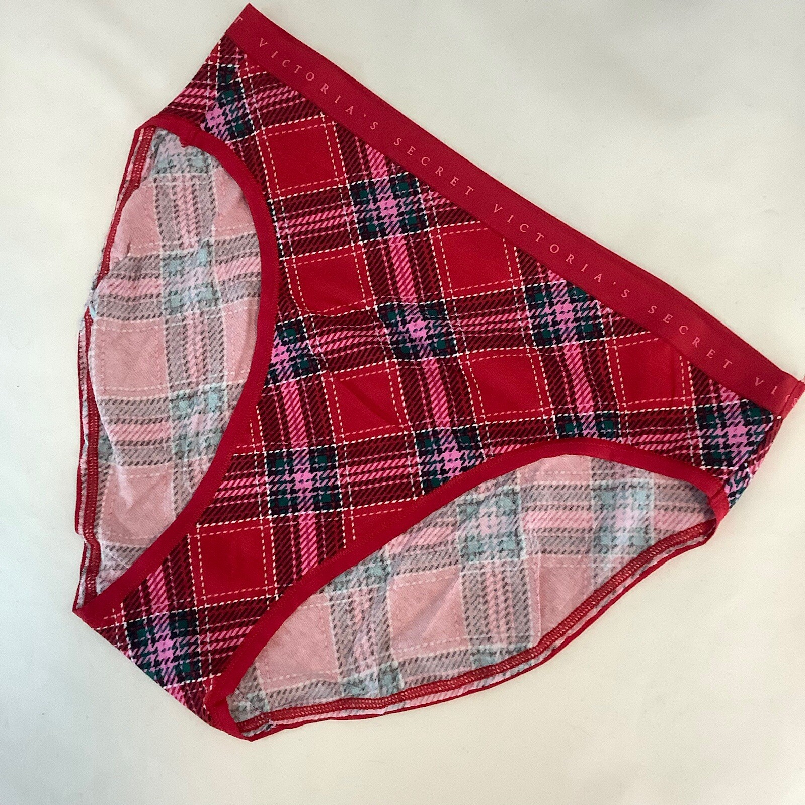 Victoria’s Secret Red Check Print High Leg Brief Panties – Size S – Brand New