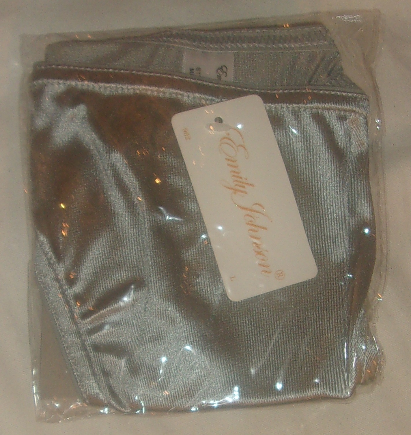 EMILY JOHNSON SILVER THONG PANTIES SIZE LARGE NEW W TAG HARD TO FIND HOT SEXY